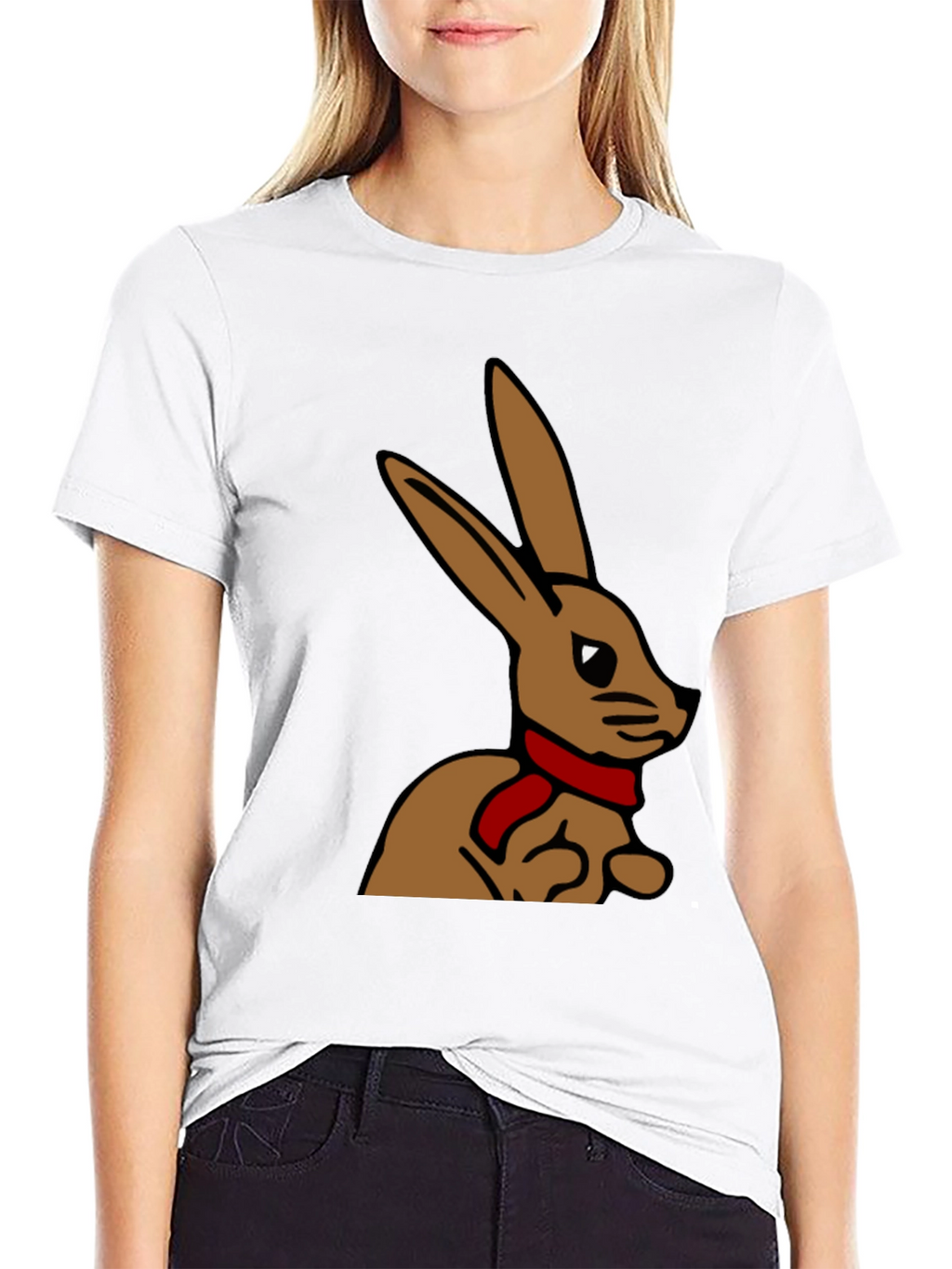 Rabbit T-Shirt - Cartoon Bunny with Scarf