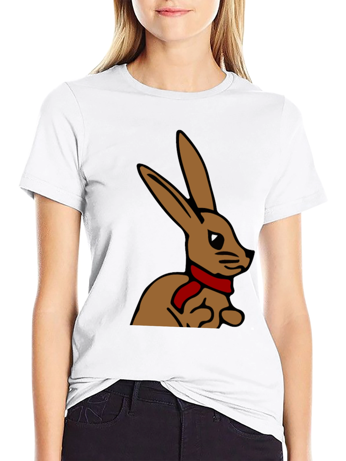 Rabbit T-Shirt - Cartoon Bunny with Scarf