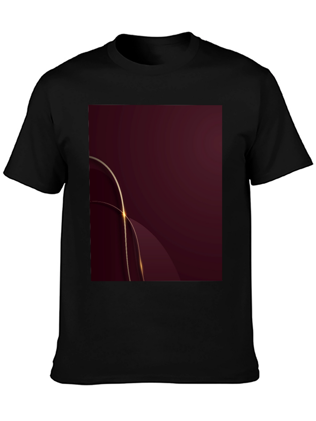 Stylish Black Tee with Abstract Burgundy & Gold Design