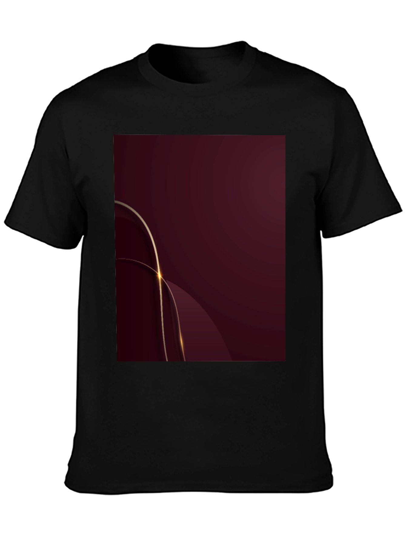 Stylish Black Tee with Abstract Burgundy & Gold Design