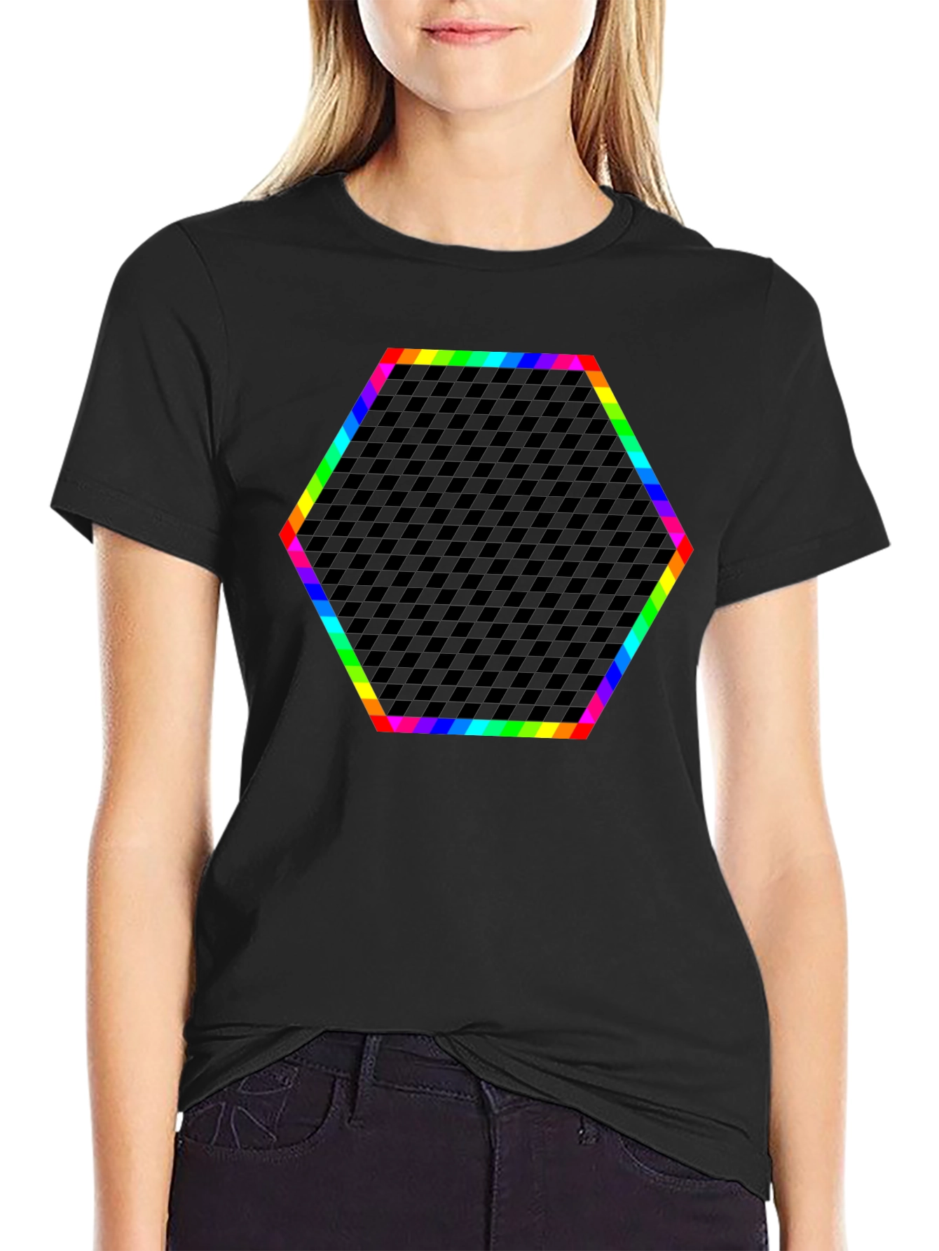 Rainbow Hexagon Geometric Print T-Shirt