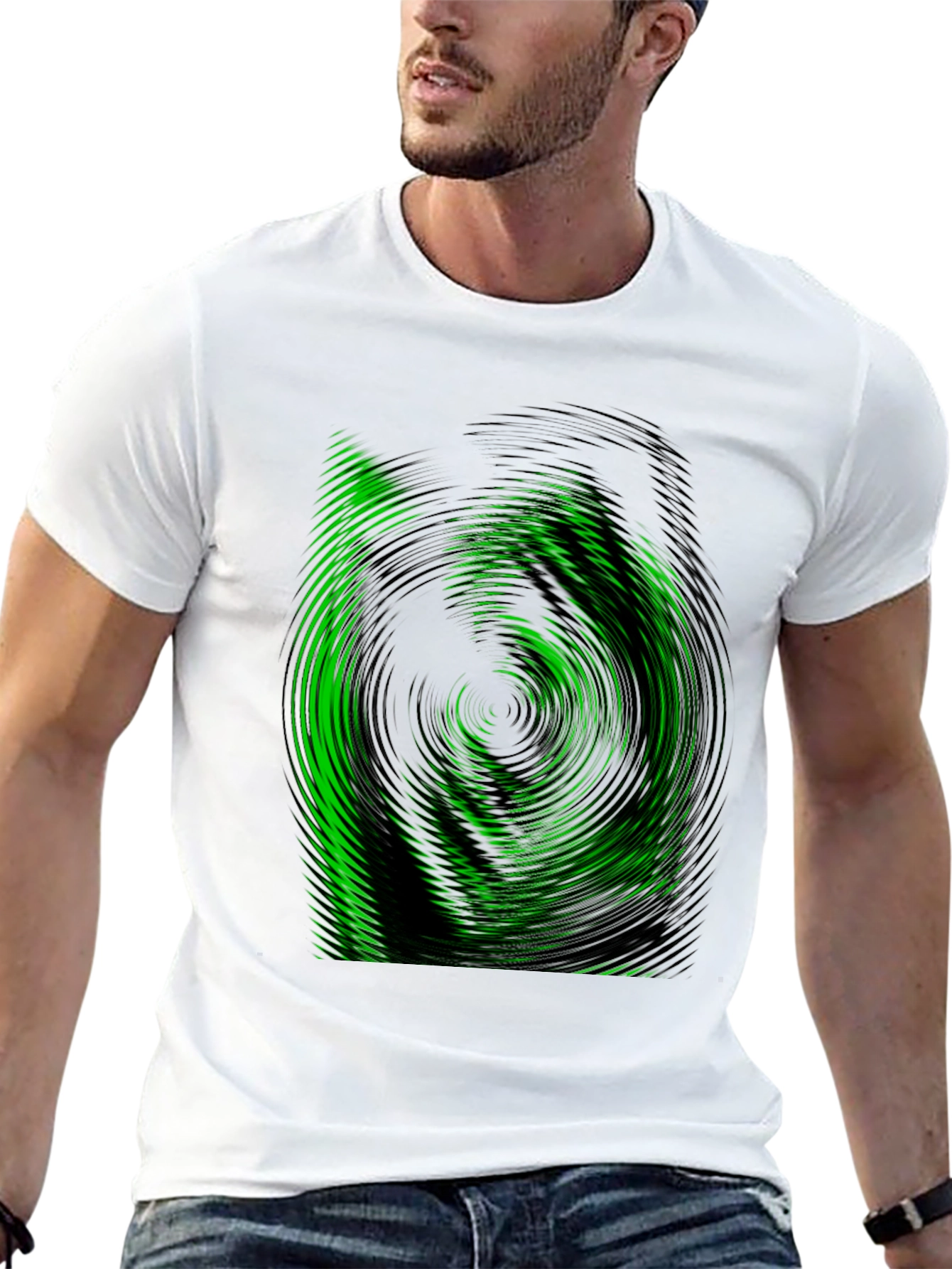 Green Vortex Graphic Black T-Shirt