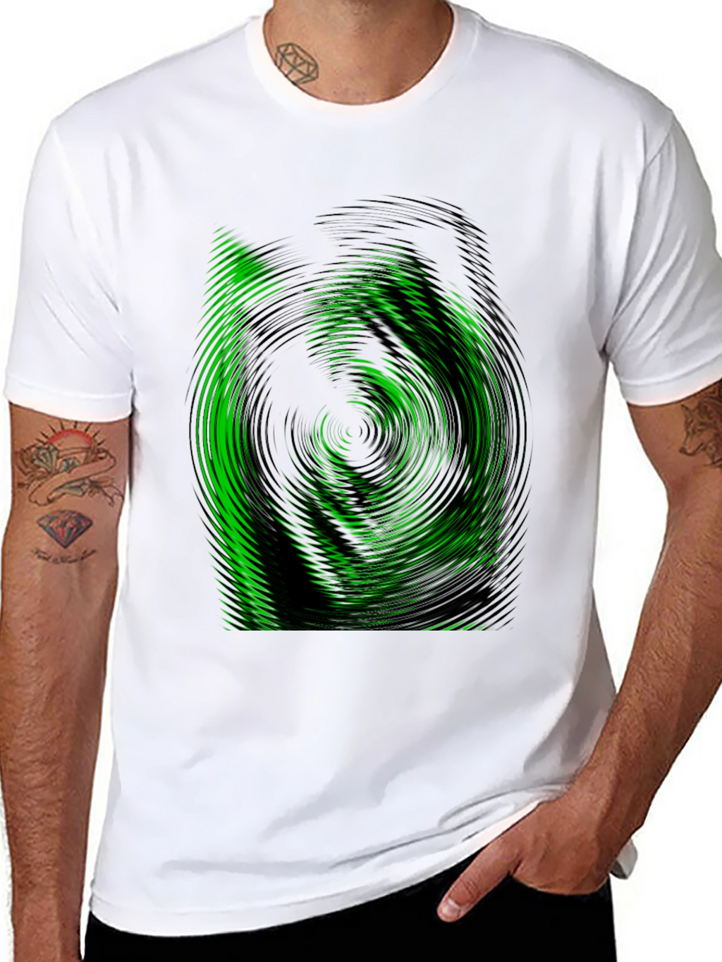 Green Vortex Graphic Black T-Shirt