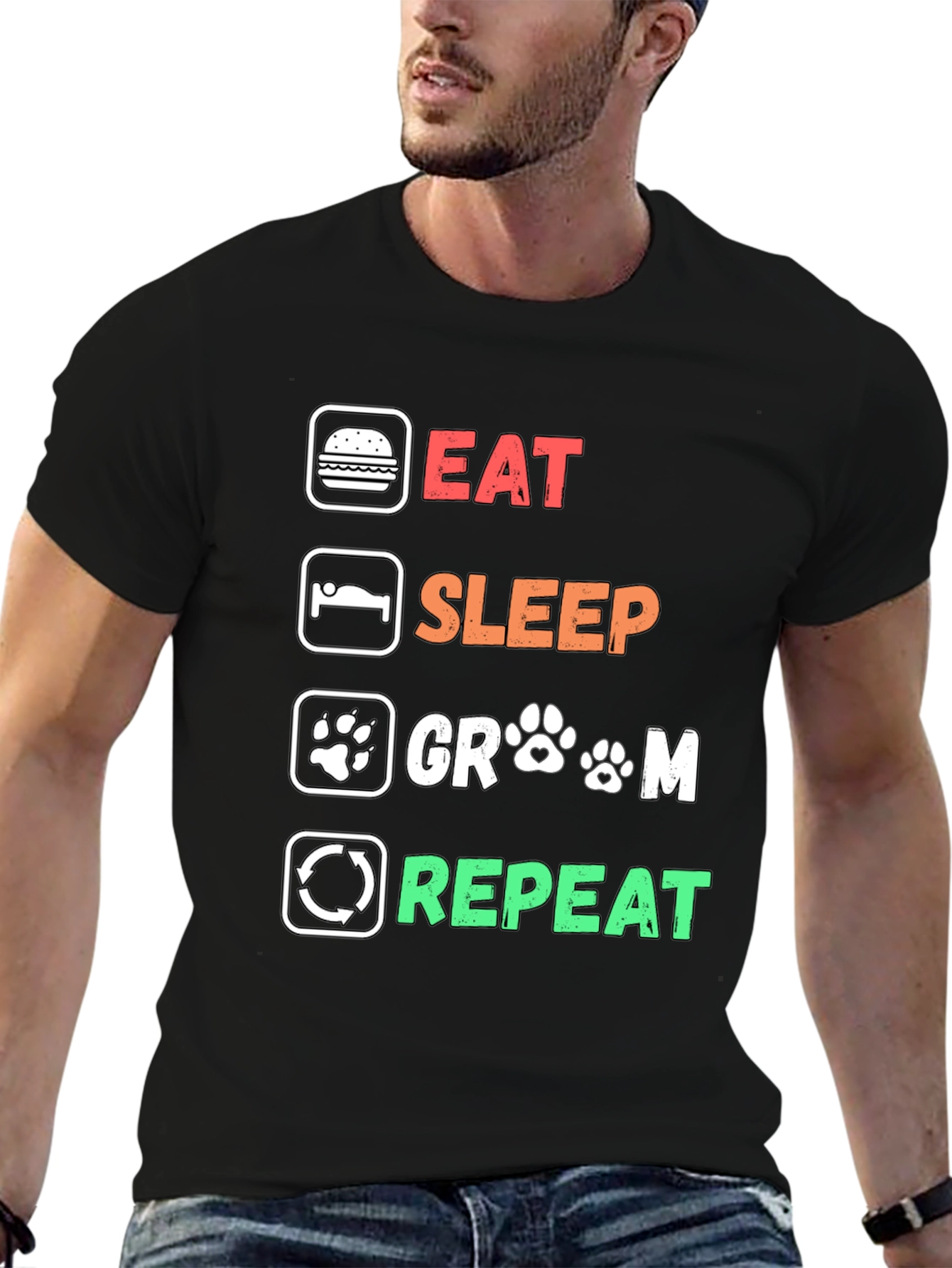 Eat Sleep Groom Repeat T-Shirt - Dog Grooming Lover Tee