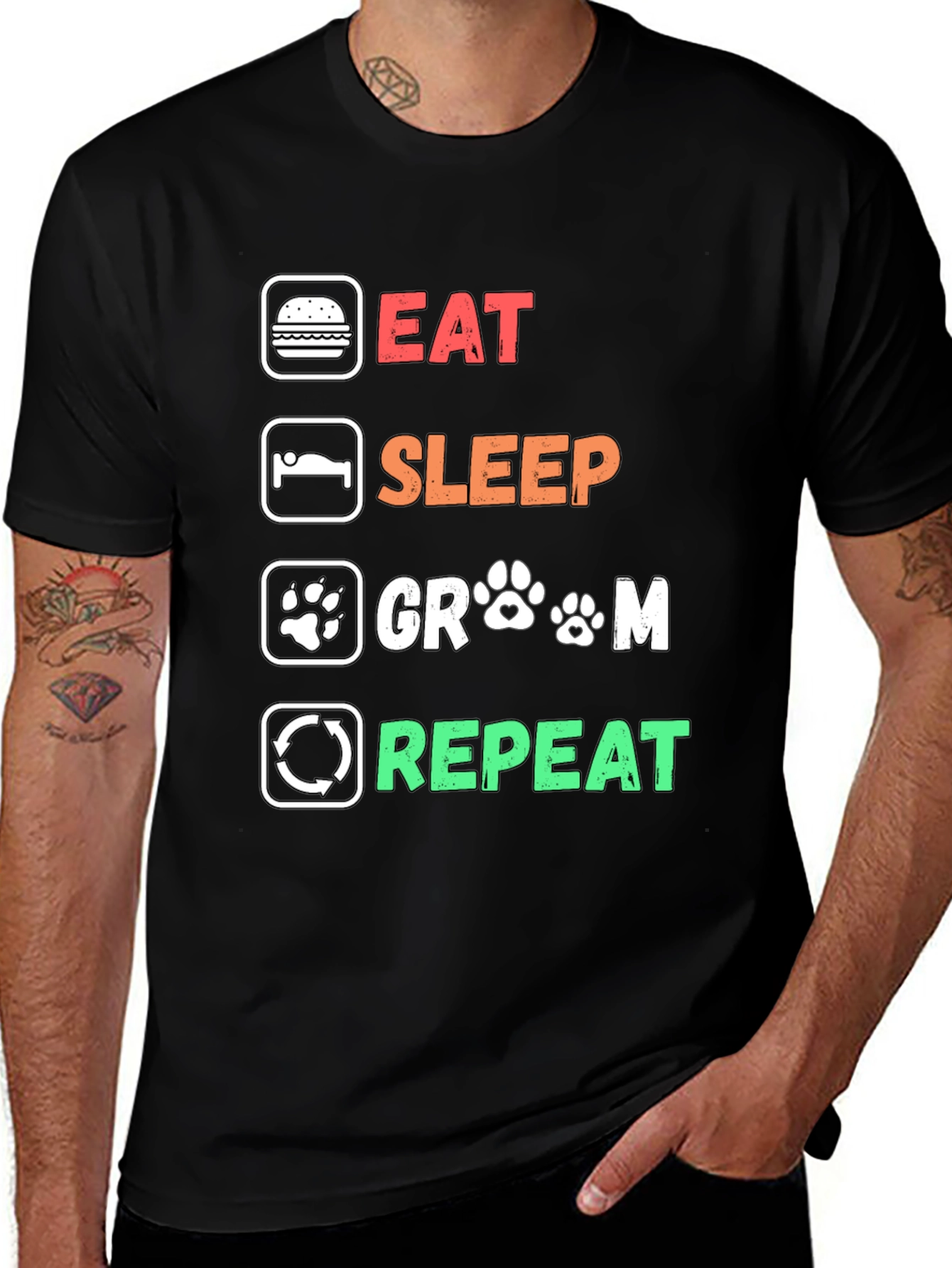 Eat Sleep Groom Repeat T-Shirt - Dog Grooming Lover Tee