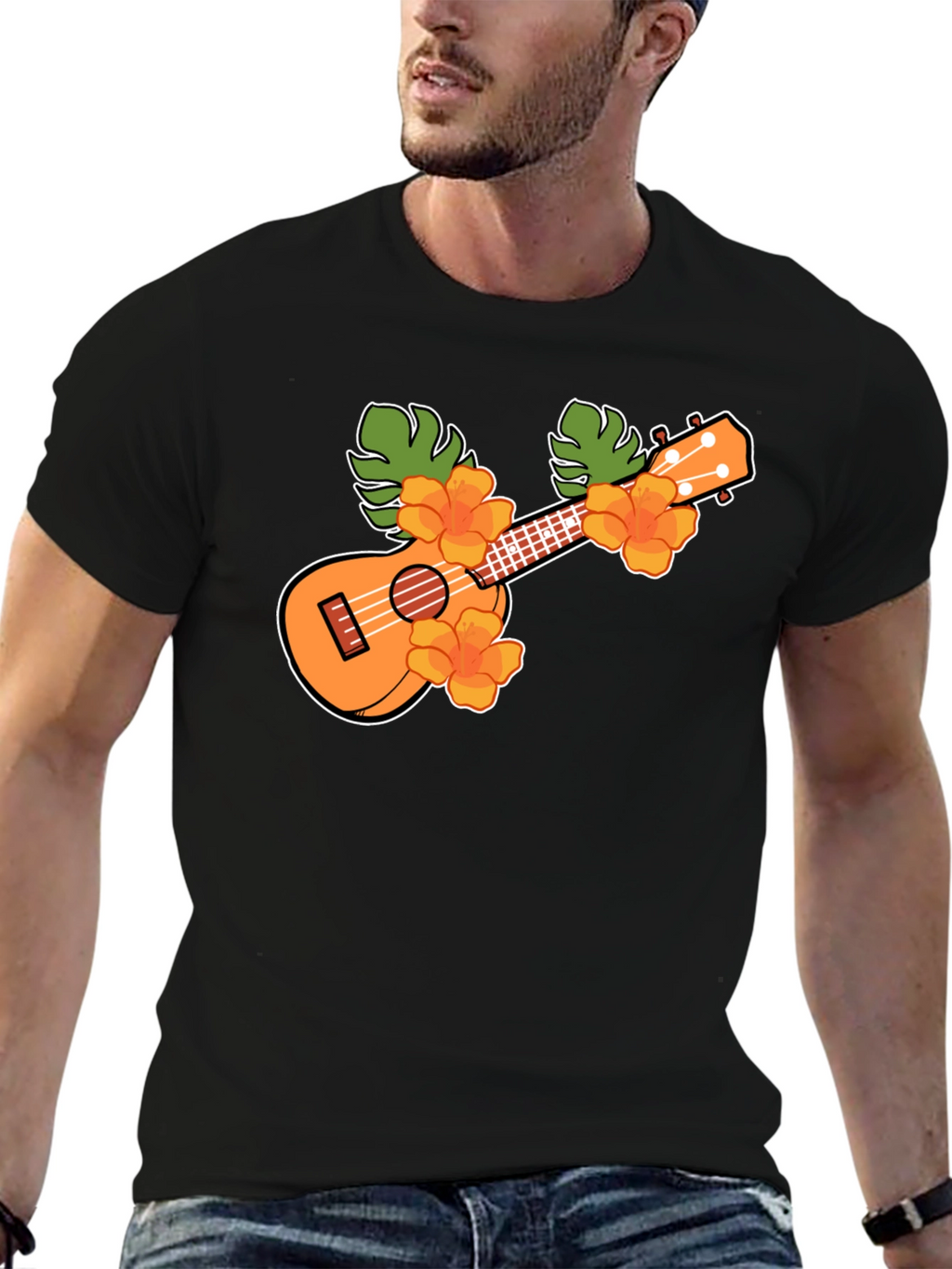 Ukulele Floral T-Shirt - Tropical Music Tee