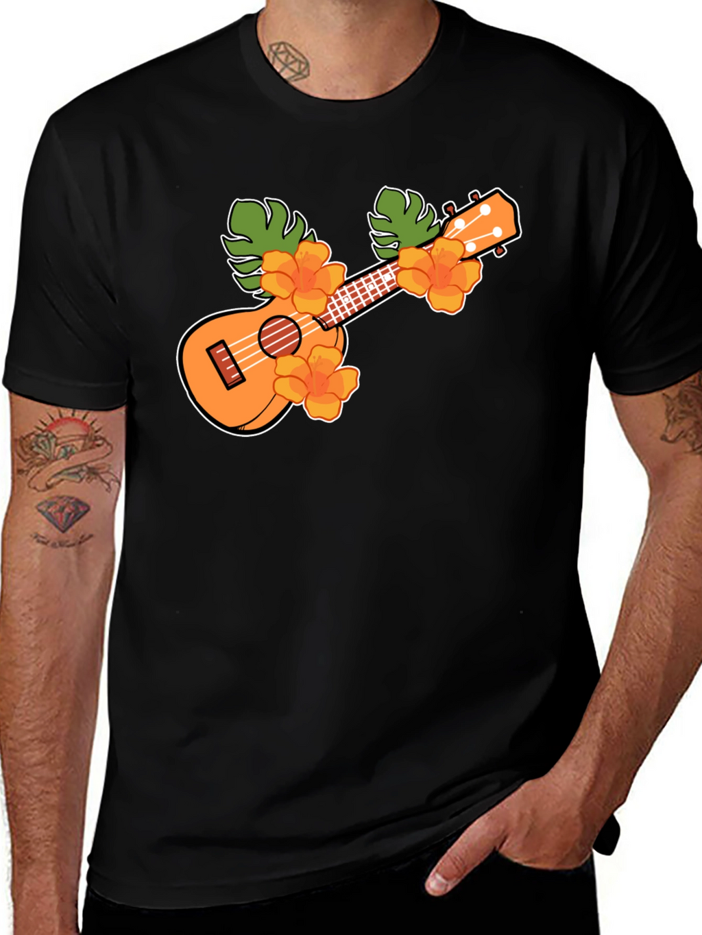 Ukulele Floral T-Shirt - Tropical Music Tee
