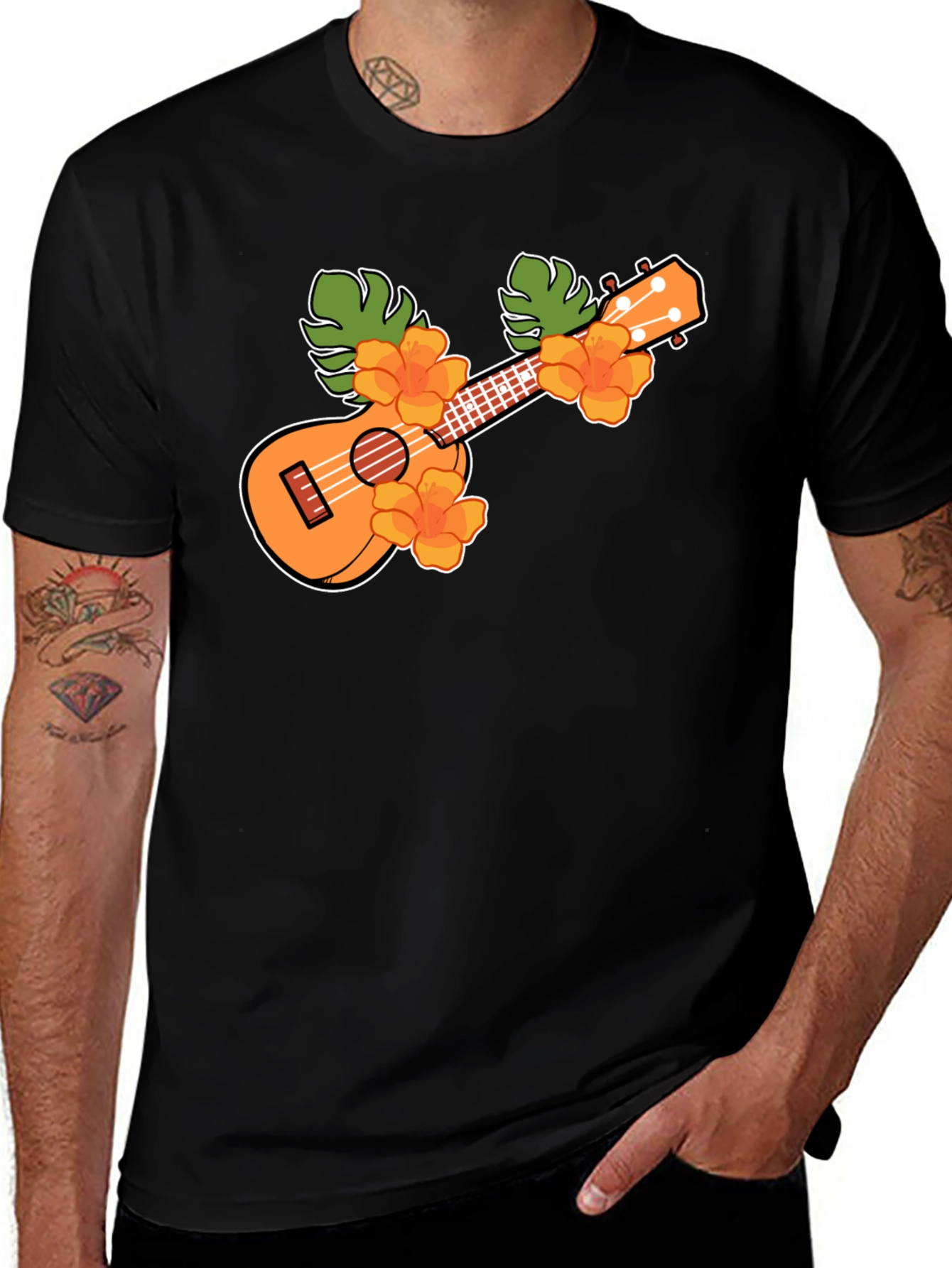 Ukulele Floral T-Shirt - Tropical Music Tee