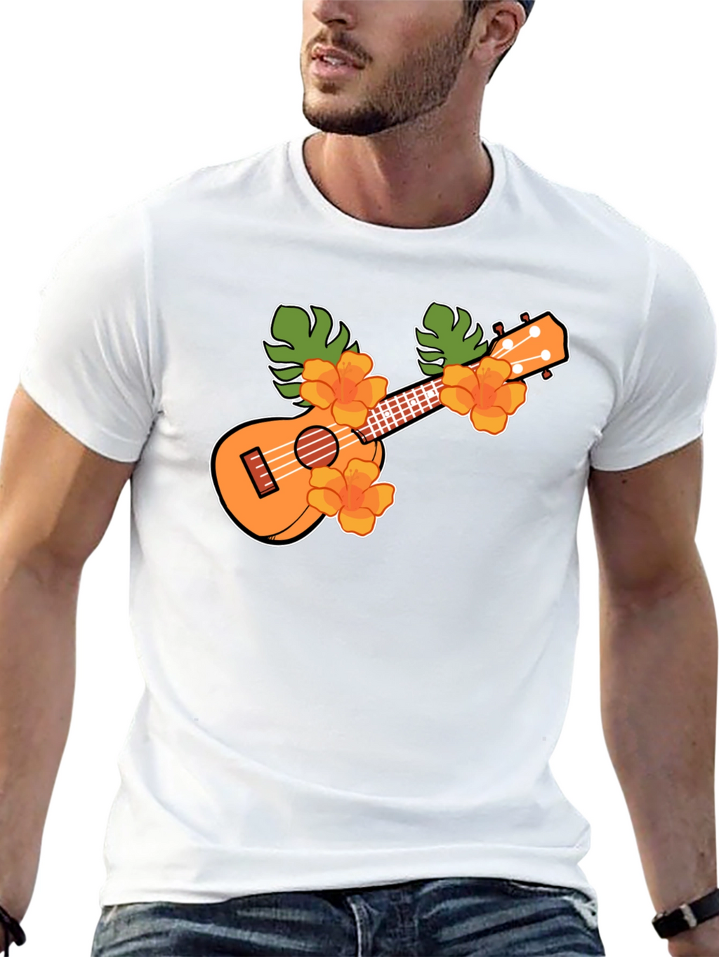 Ukulele Floral T-Shirt - Tropical Music Tee