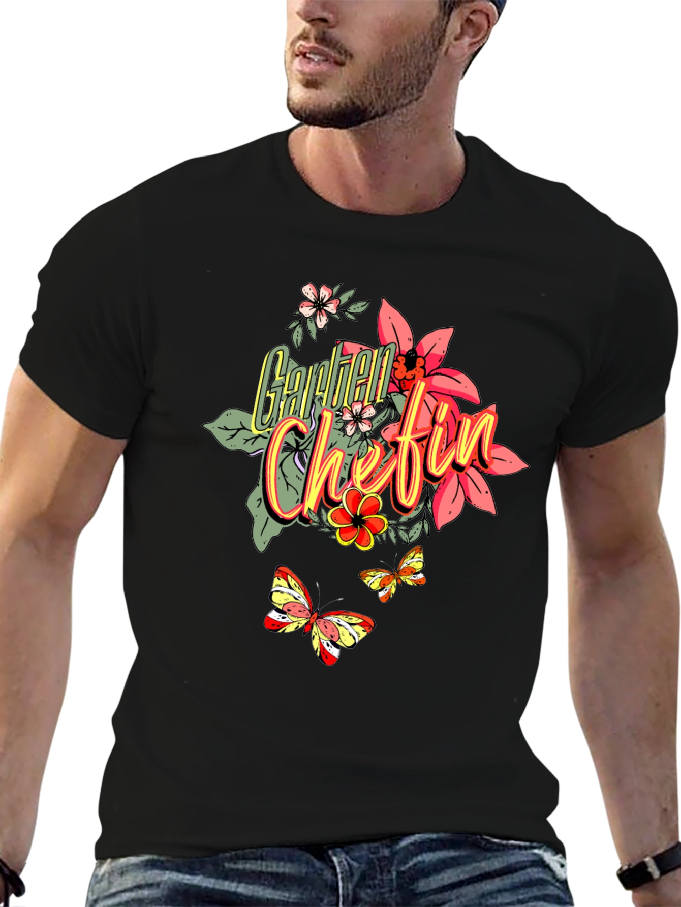 Floral Garden Chefin T-Shirt - Black