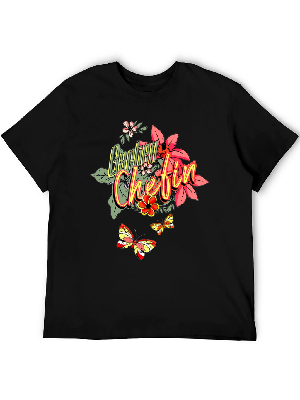 Floral Garden Chefin T-Shirt - Black