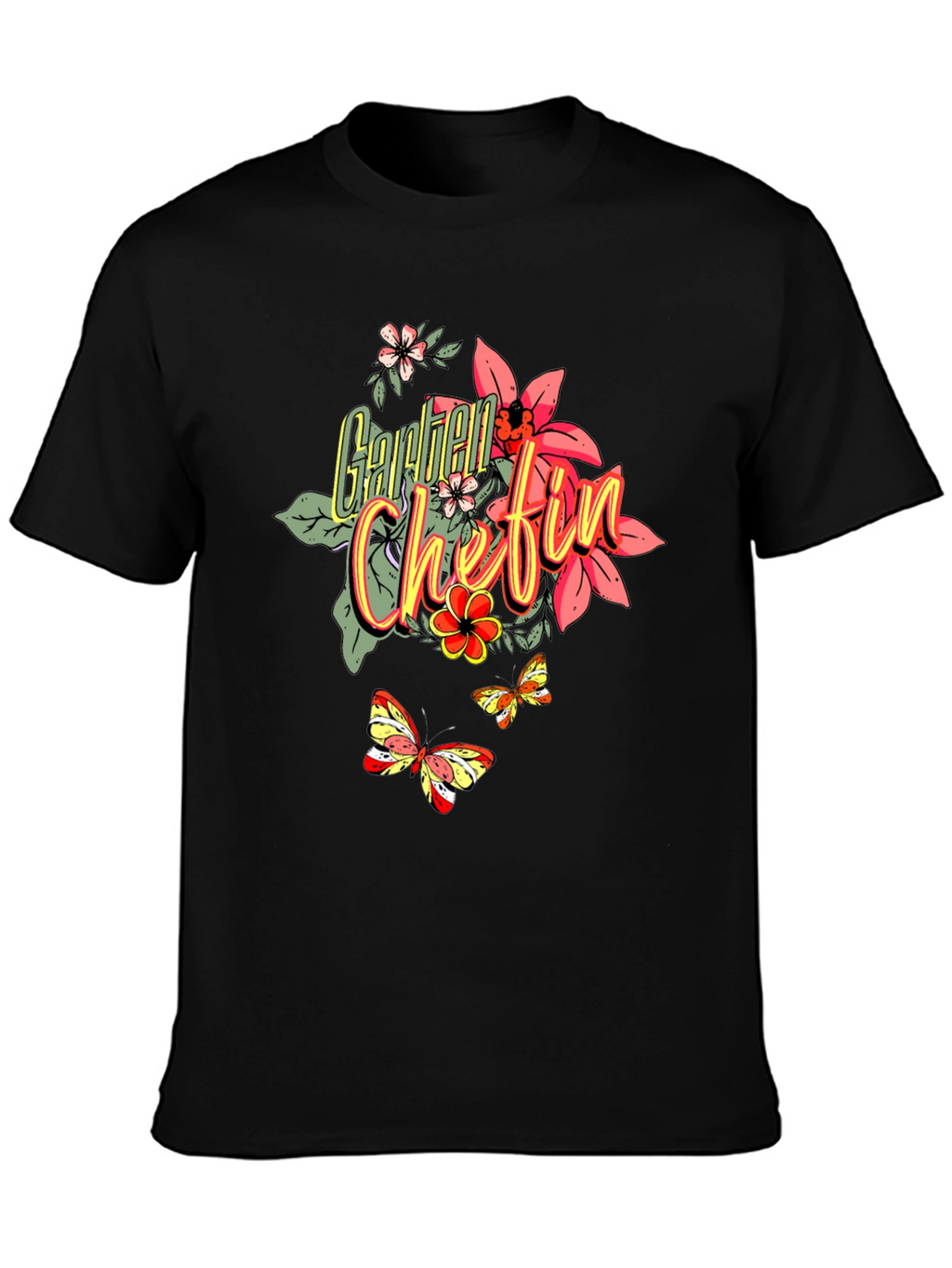 Floral Garden Chefin T-Shirt - Black