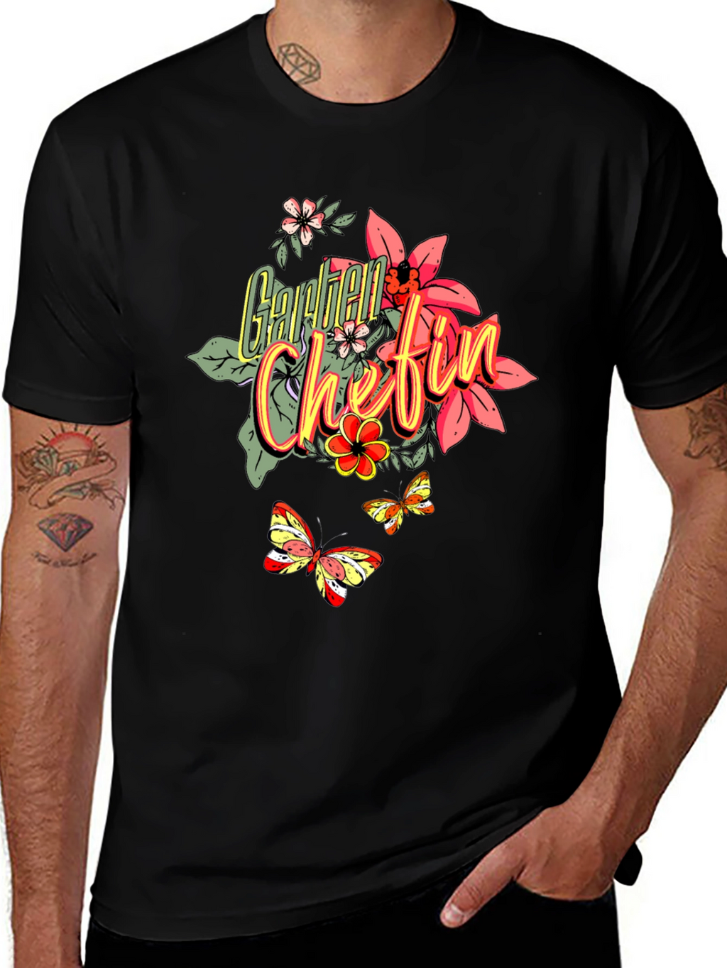 Floral Garden Chefin T-Shirt - Black