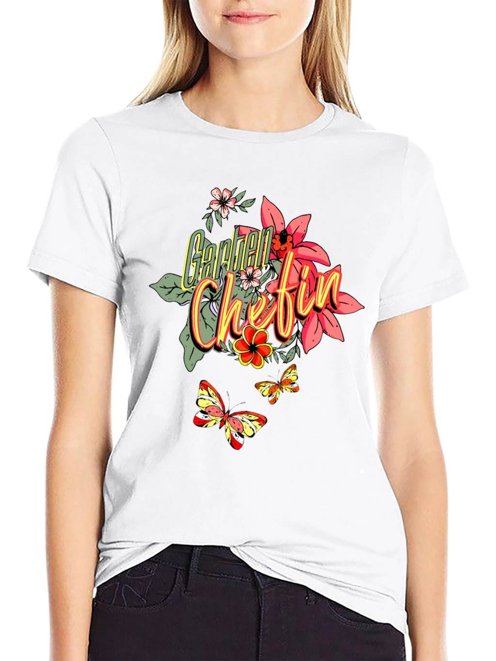 Floral Garden Chefin T-Shirt - Black