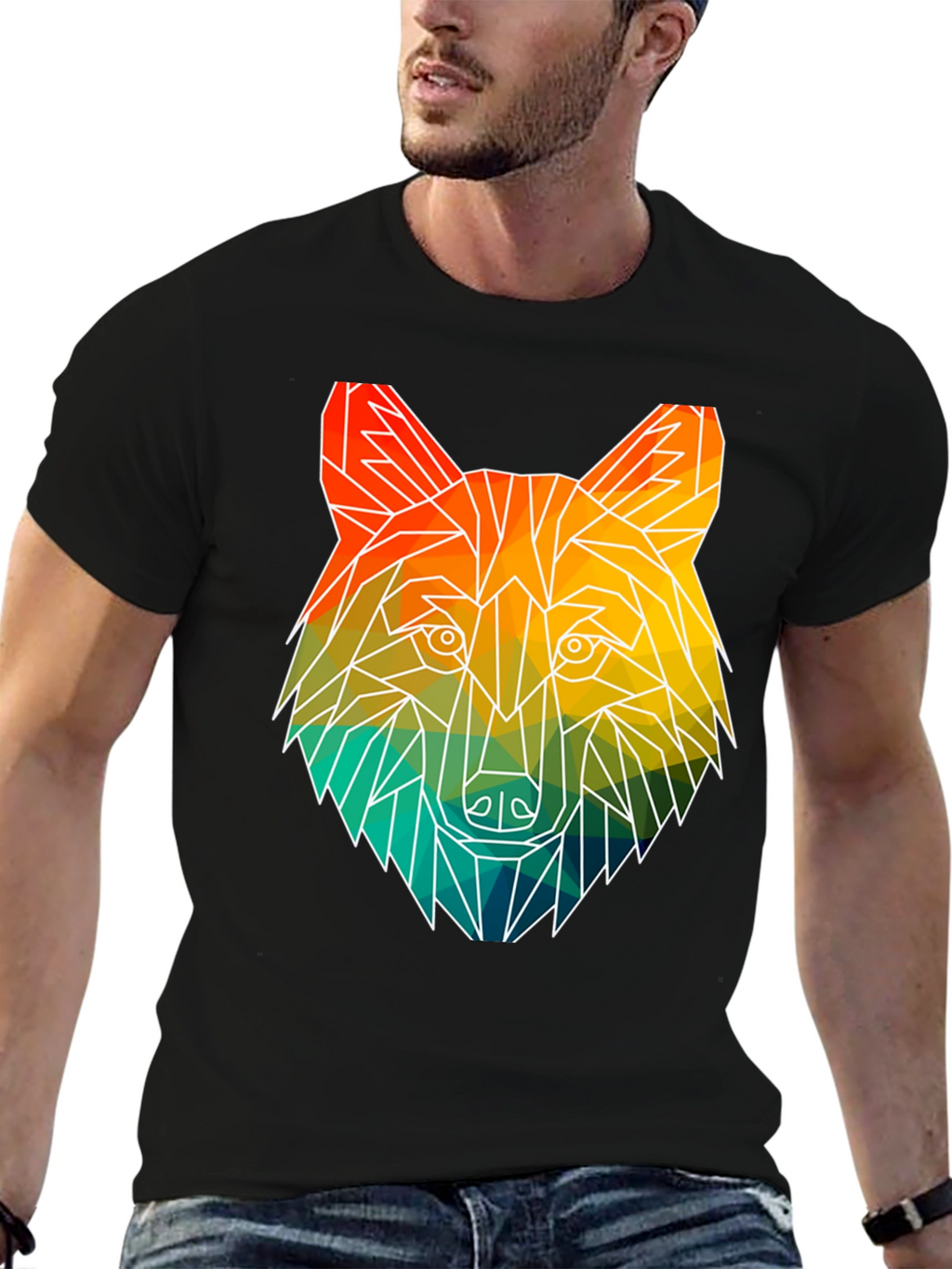 Geometric Wolf Graphic T-Shirt