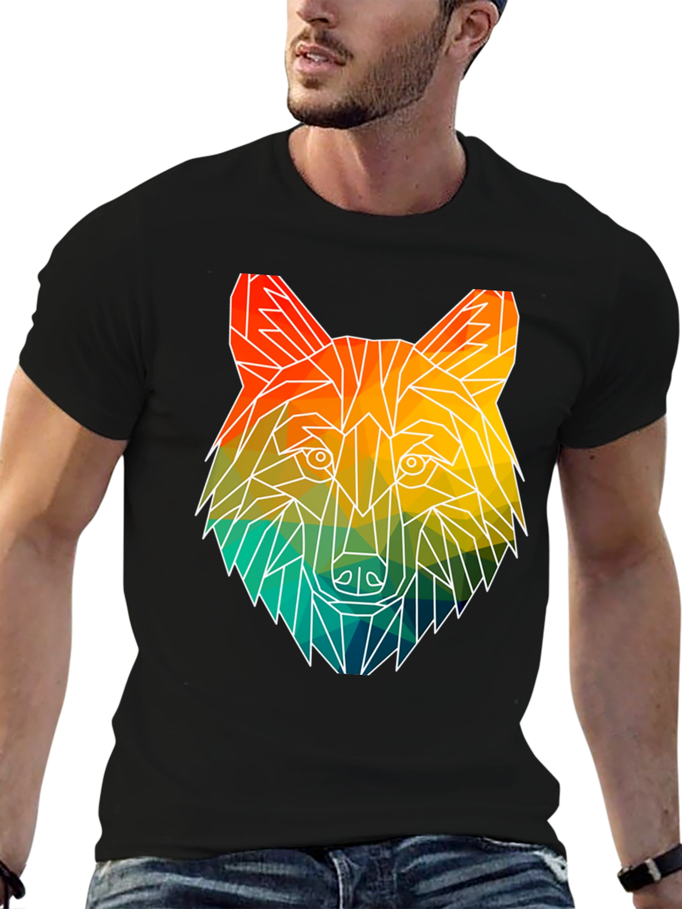 Geometric Wolf Graphic T-Shirt