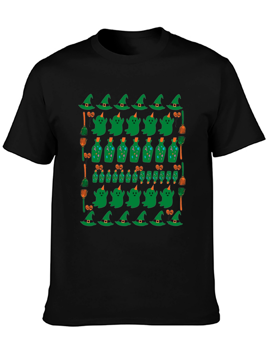 Halloween Pattern T-Shirt - Witch Ghost and Potion Design