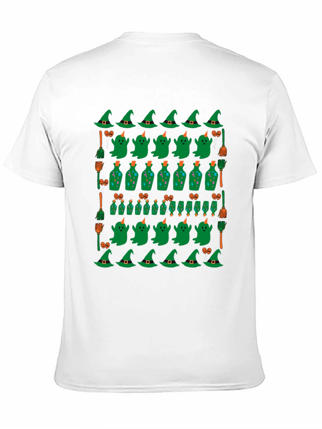 Halloween Pattern T-Shirt - Witch Ghost and Potion Design