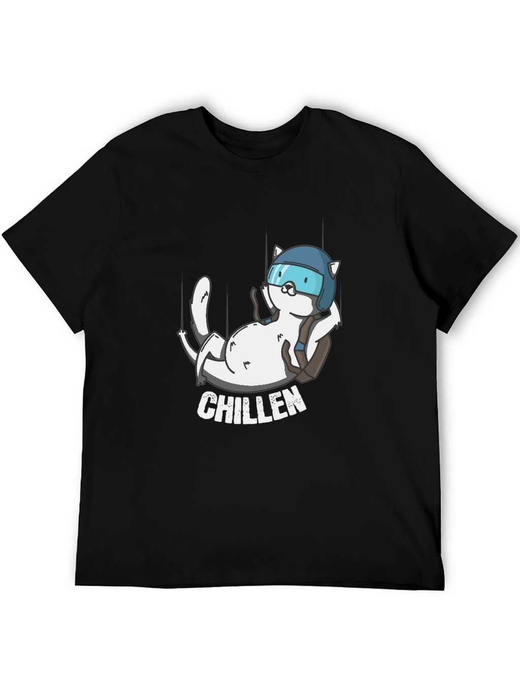 Chillen Cat Skydiver Black T-Shirt