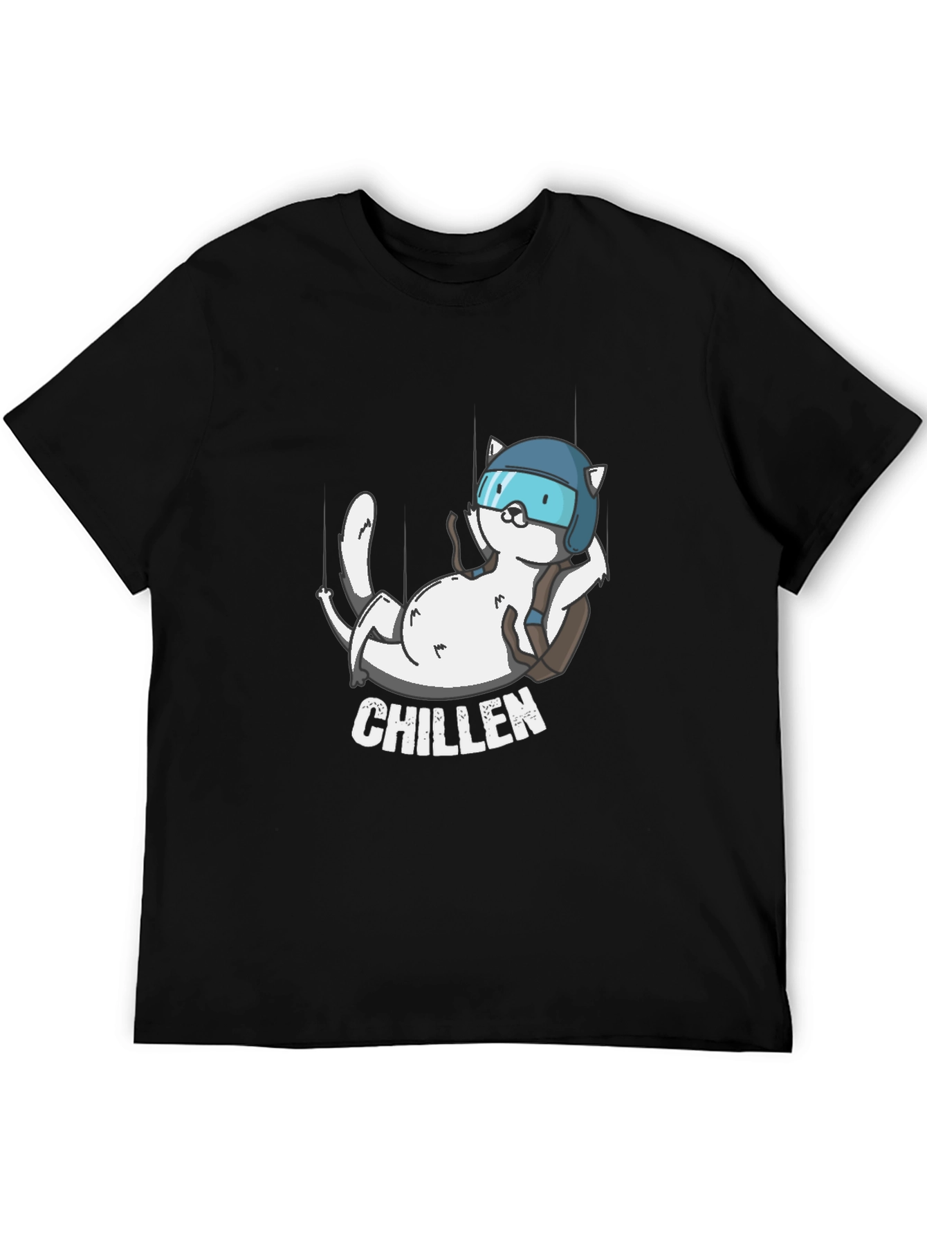 Chillen Cat Skydiver Black T-Shirt