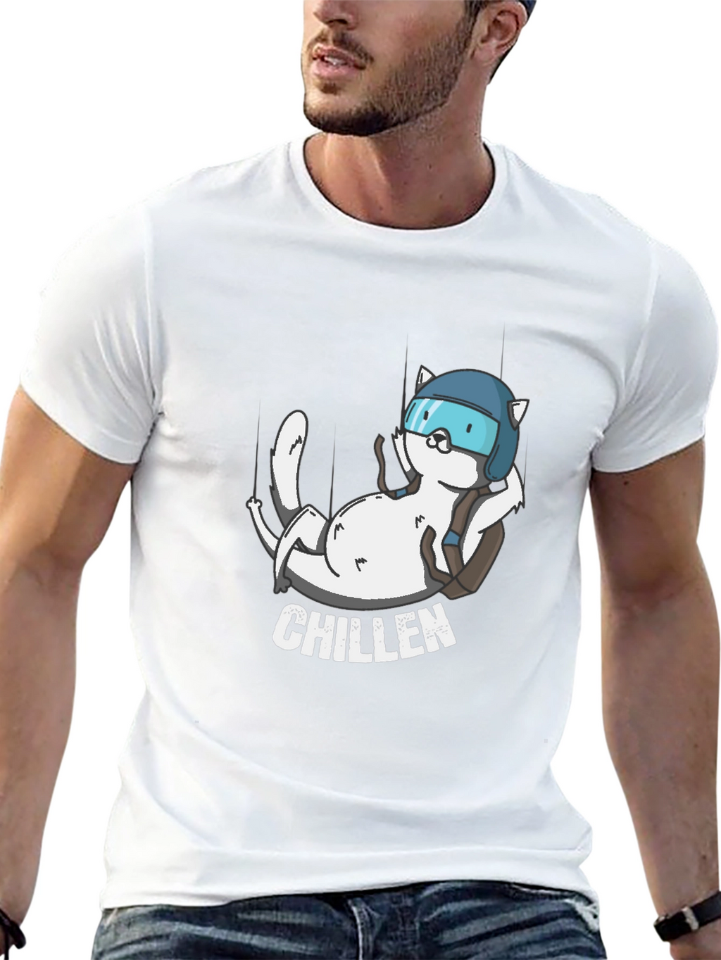Chillen Cat Skydiver Black T-Shirt