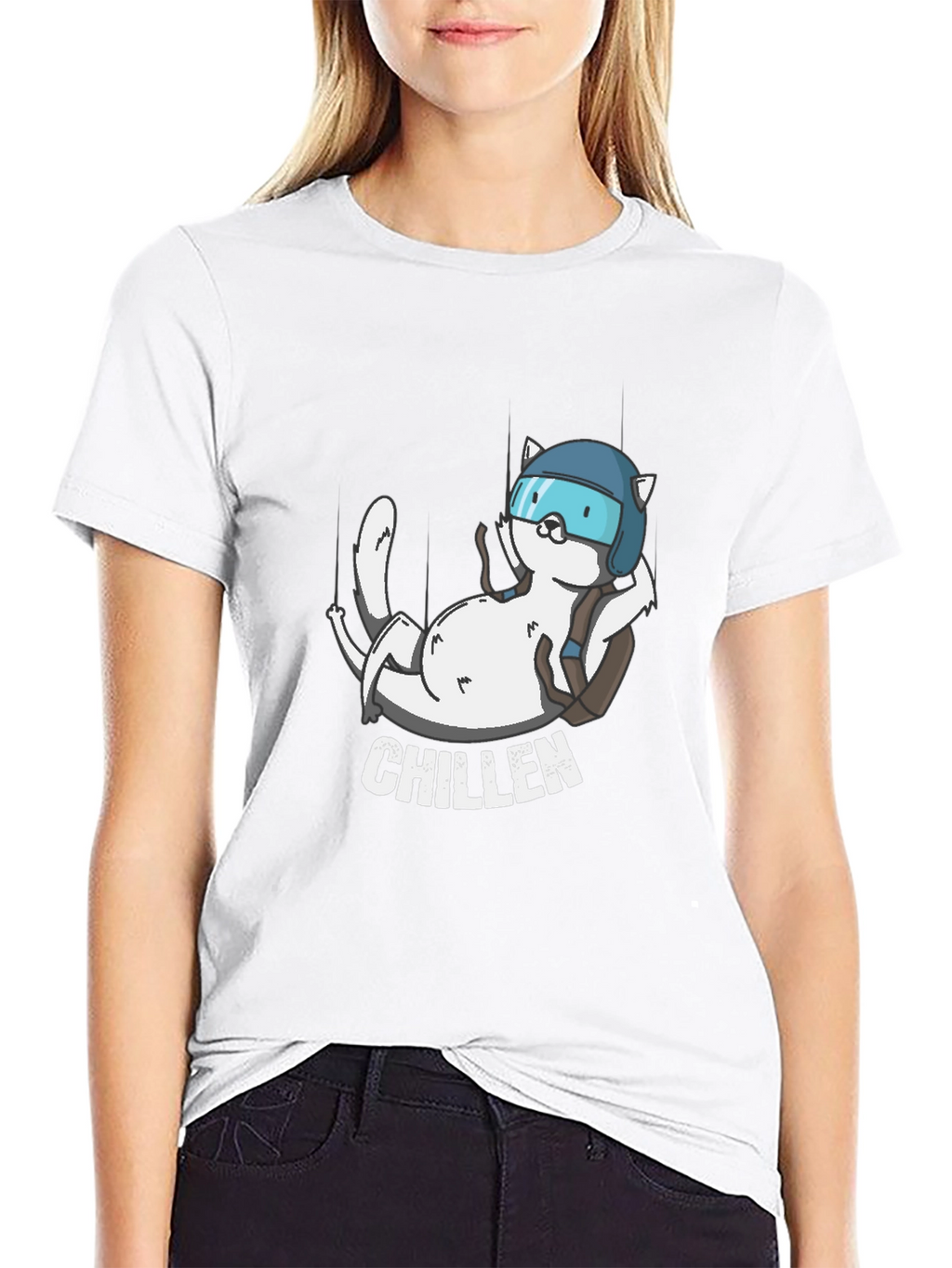 Chillen Cat Skydiver Black T-Shirt