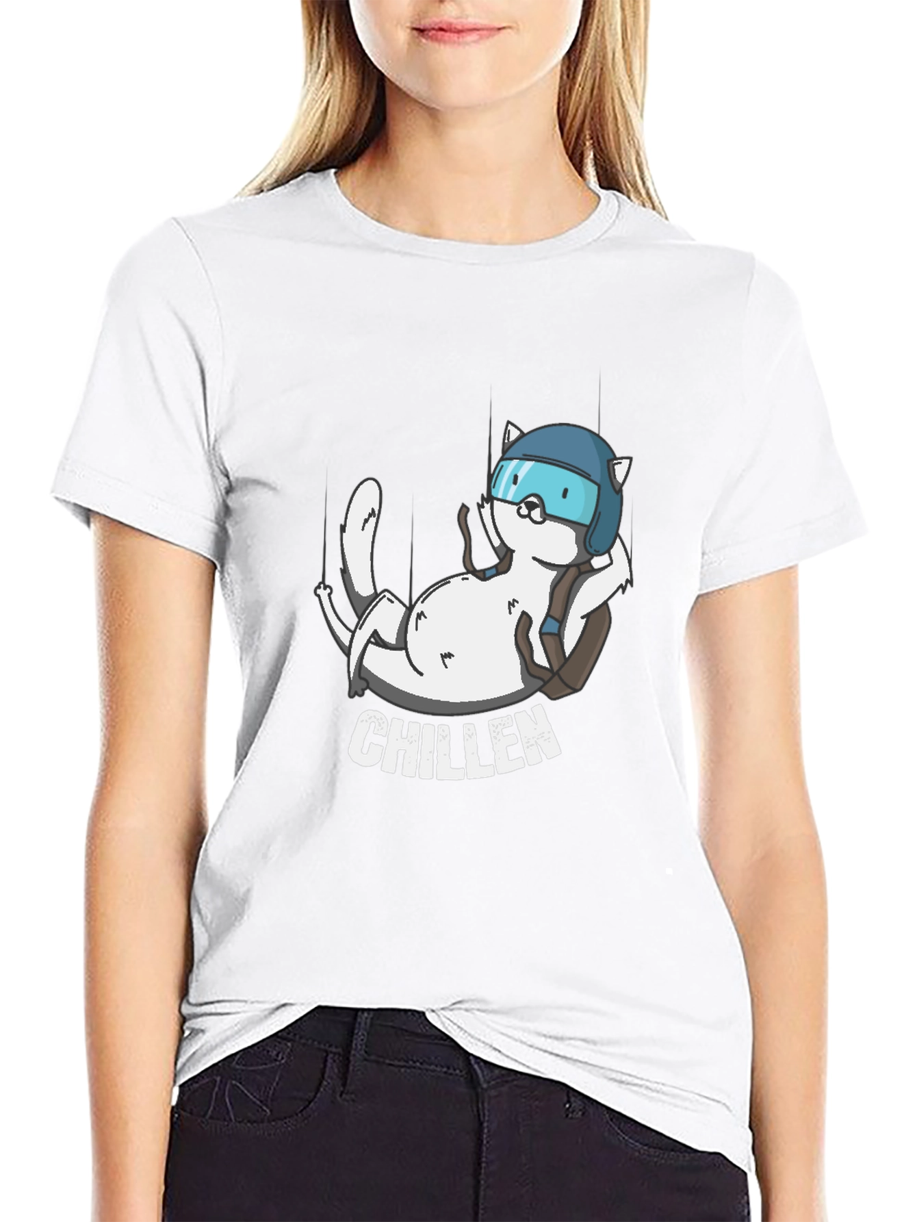 Chillen Cat Skydiver Black T-Shirt