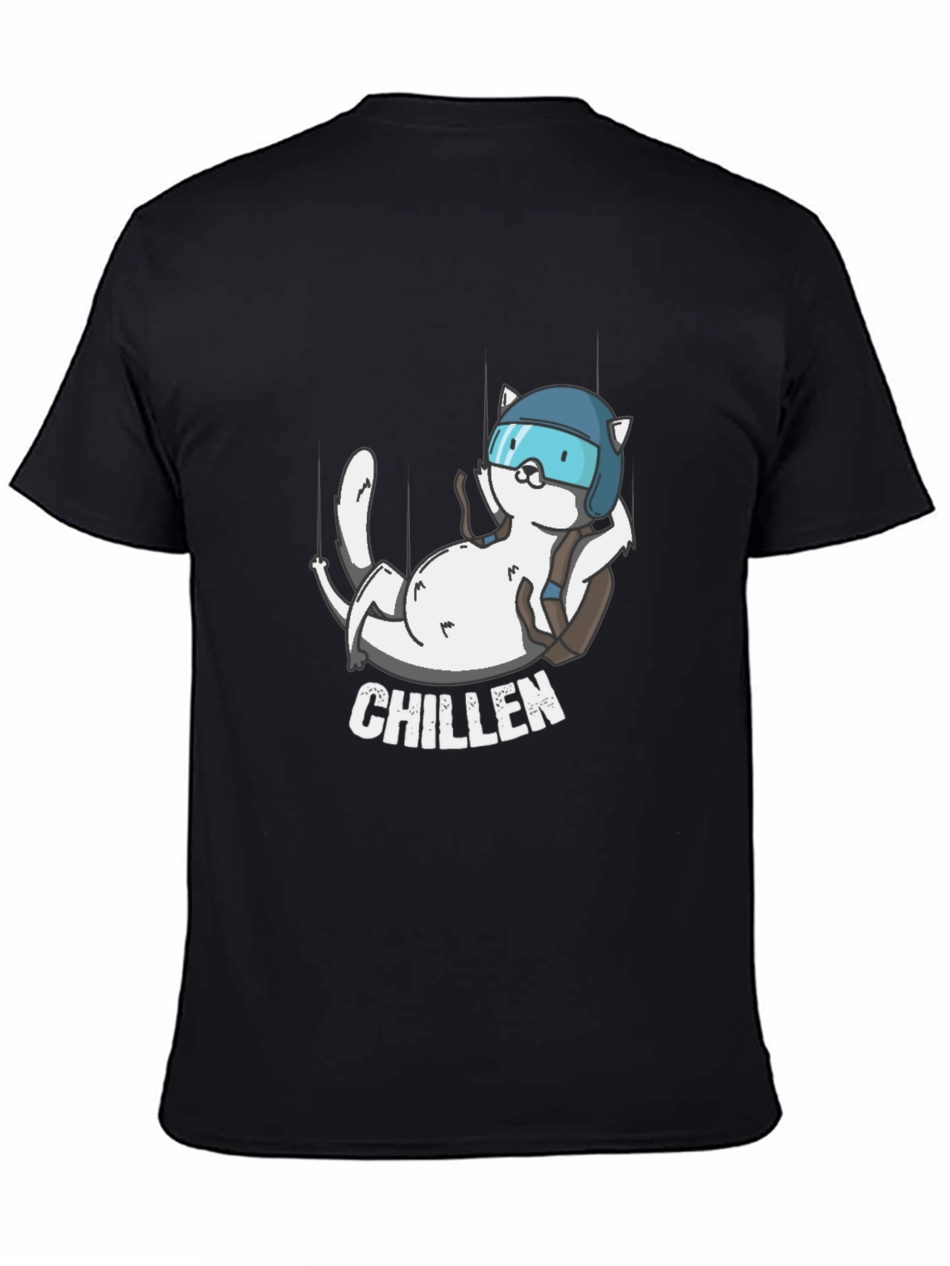 Chillen Cat Skydiver Black T-Shirt