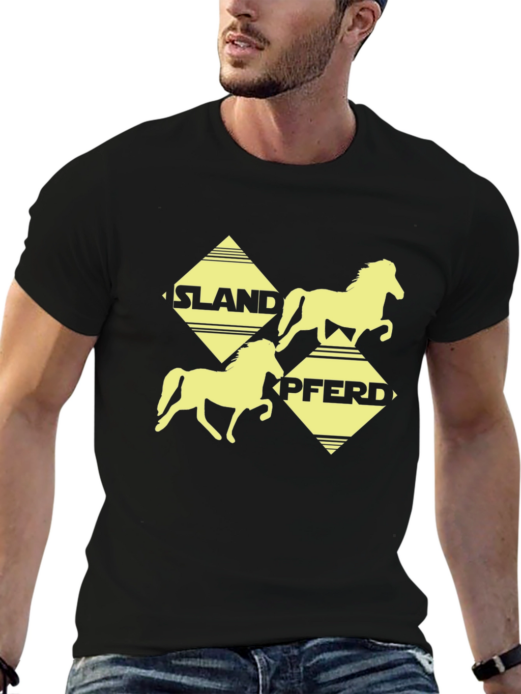 Islandpferd Graphic Tee - Black Cotton T-Shirt