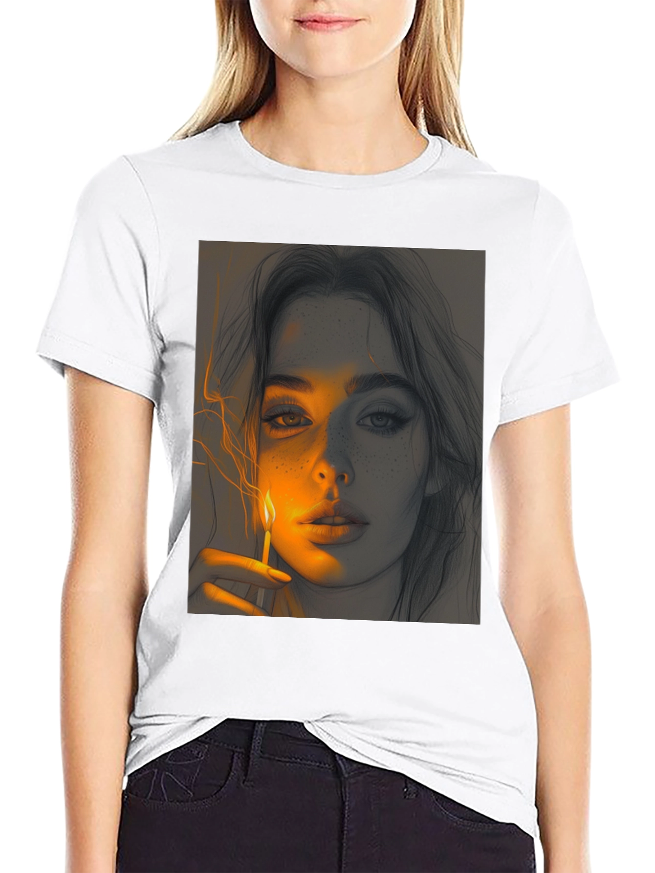 Artistic Portrait Graphic Tee - Soft Black Cotton