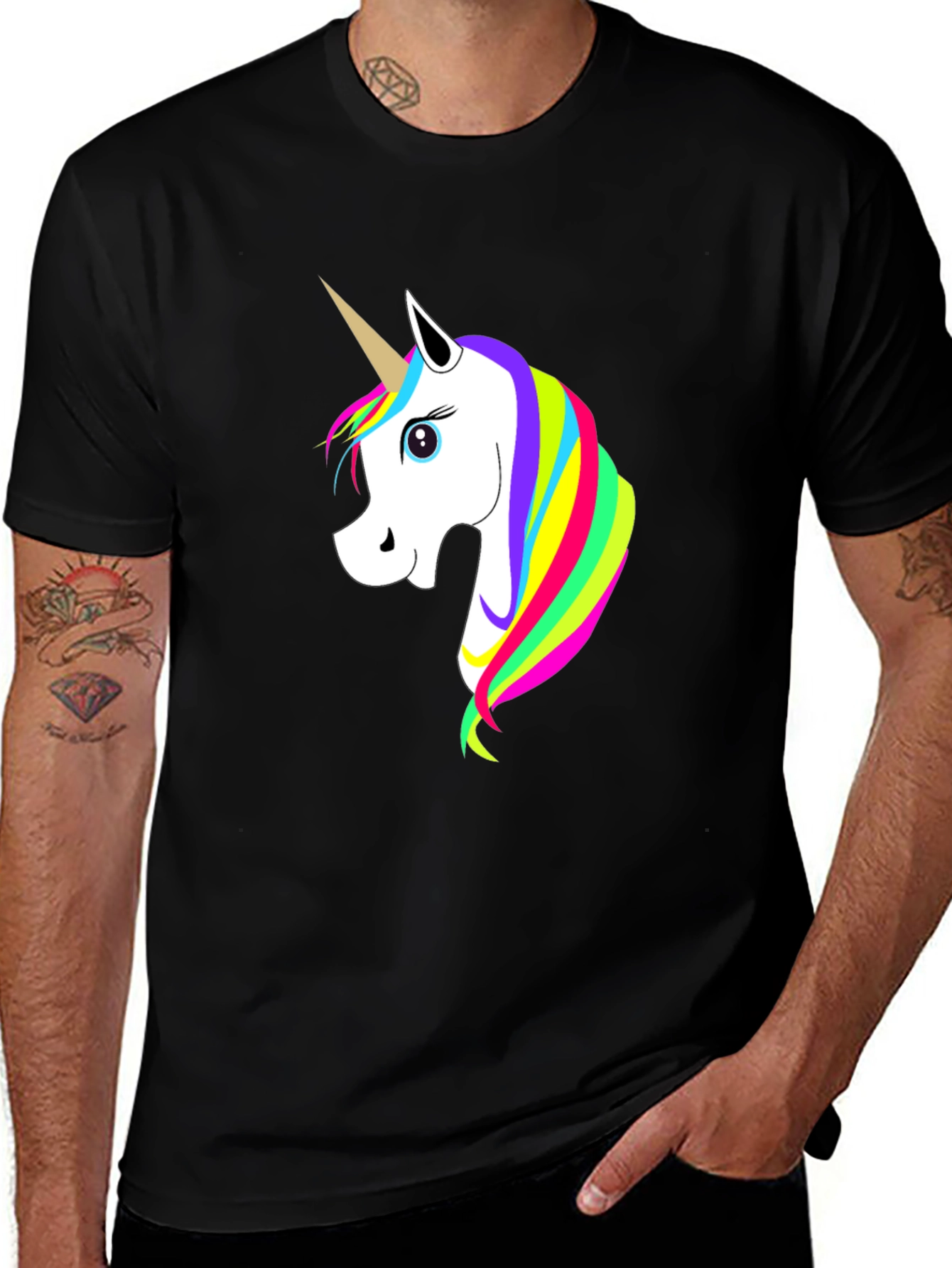 Unicorn Graphic Tee - Black Cotton Shirt