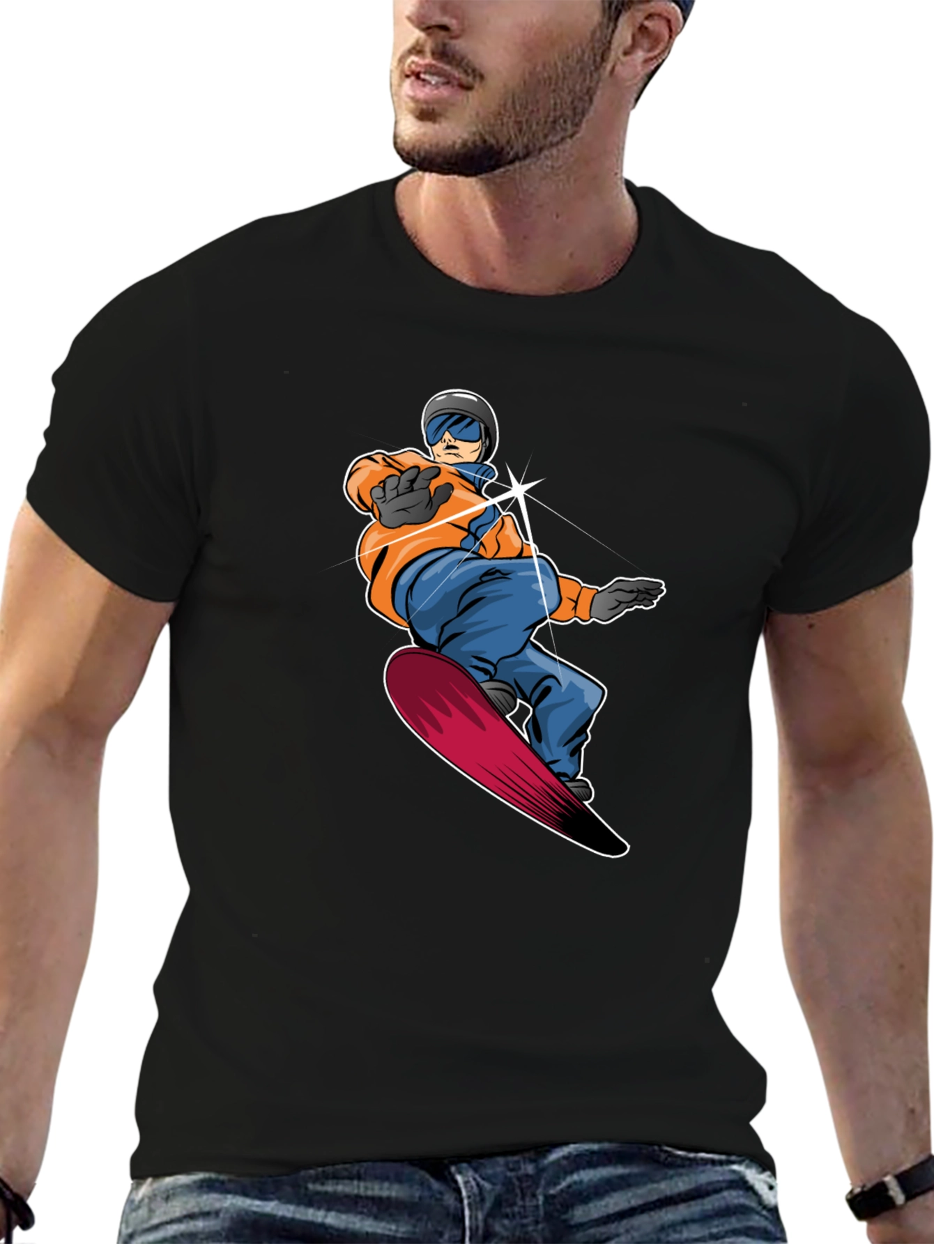 Cool Snowboarder Graphic Tee - Black Cotton