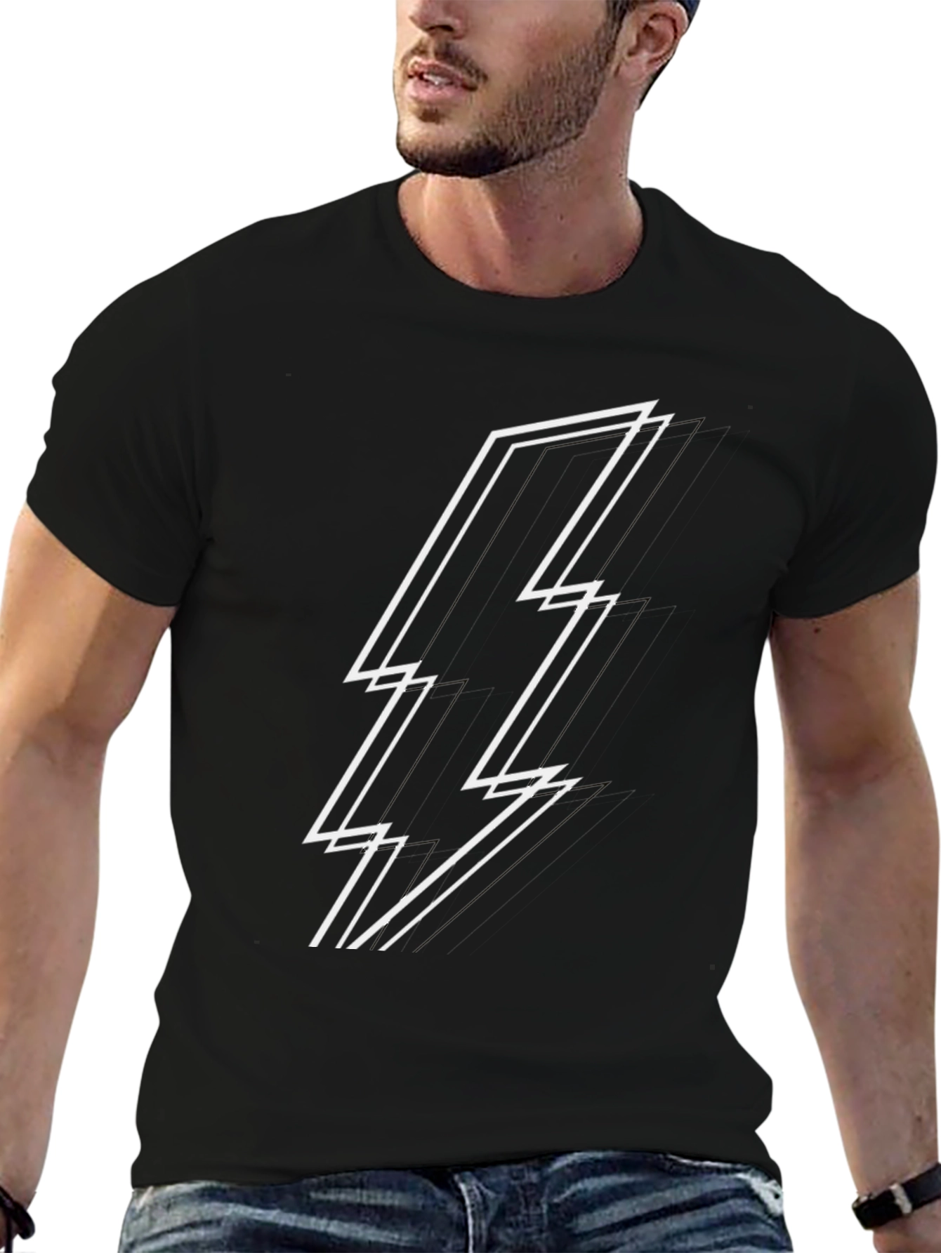 Lightning Bolt Graphic Tee - Stylish Black T-Shirt