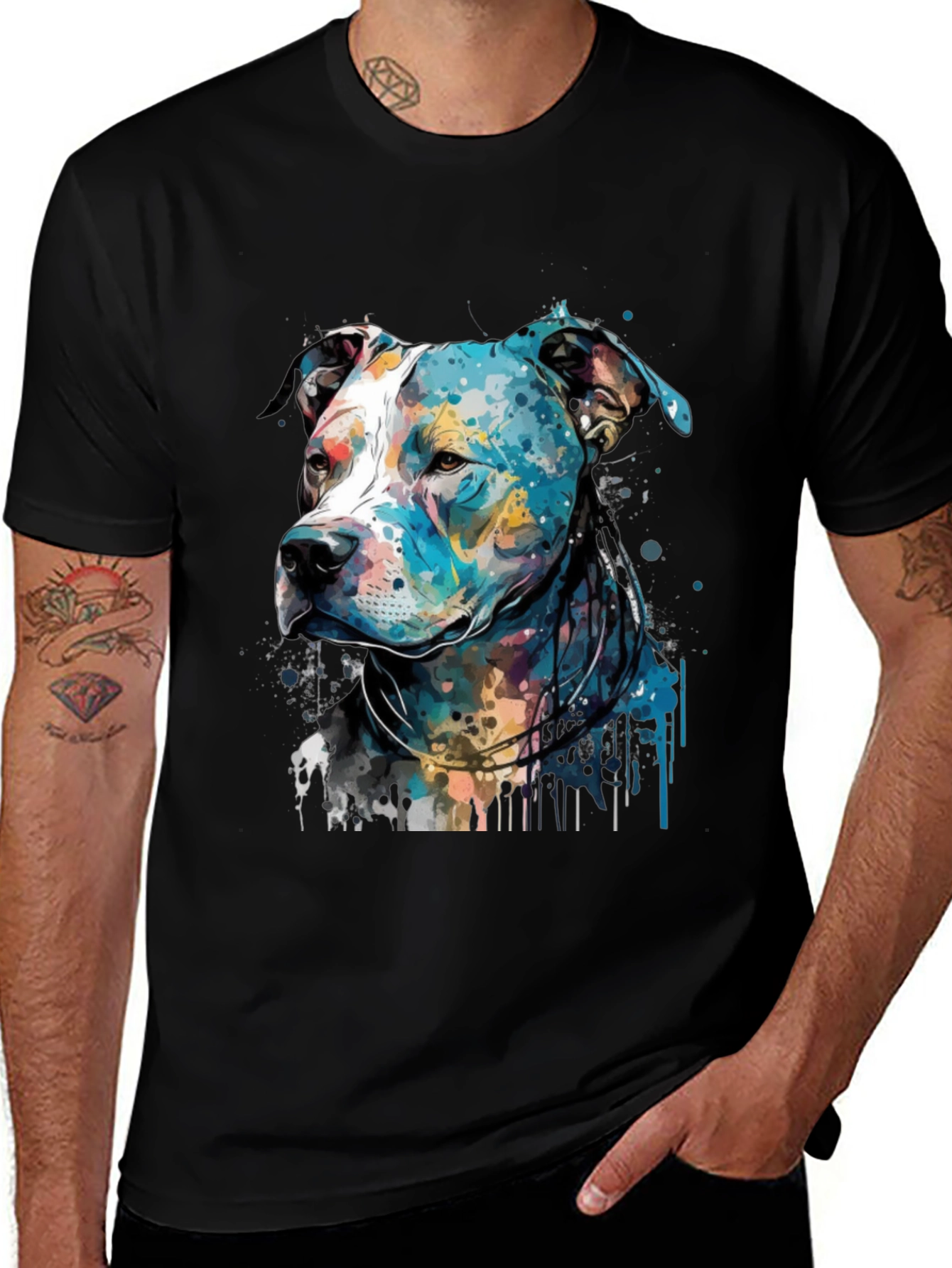 Colorful Dog Art Print Tee - Pitbull