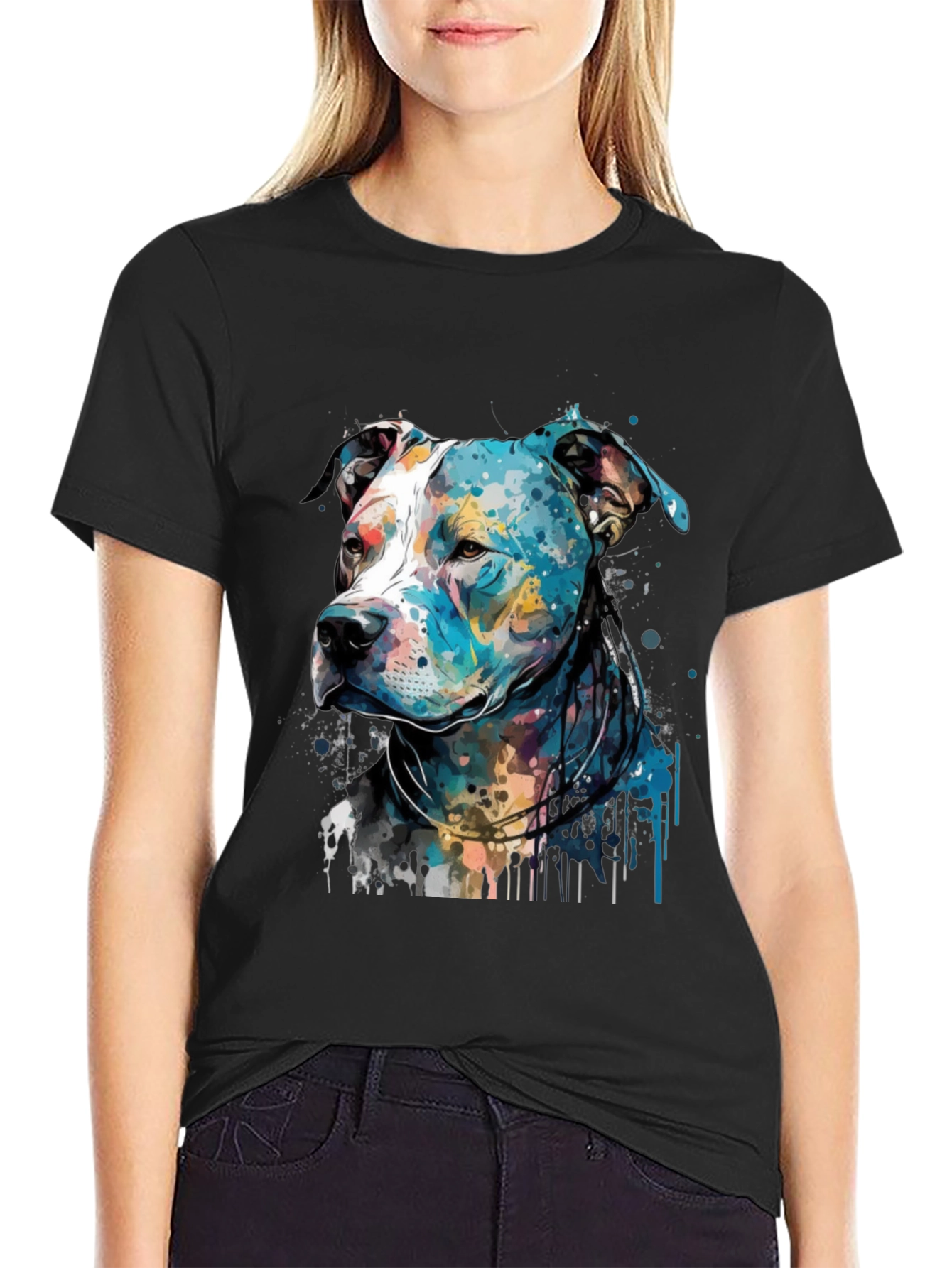 Colorful Dog Art Print Tee - Pitbull