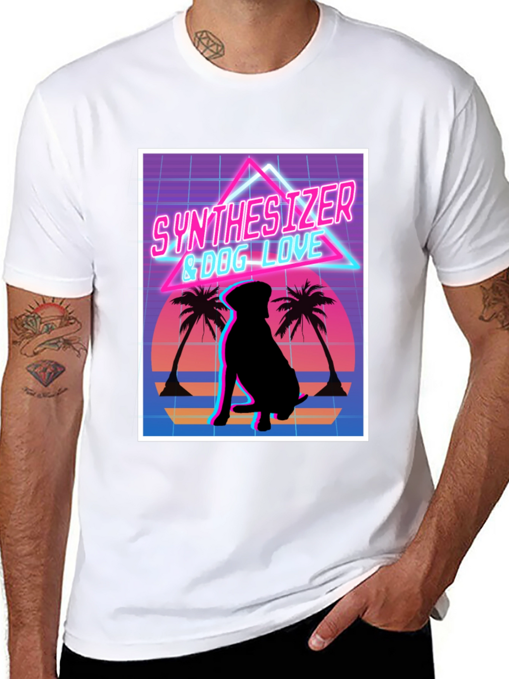 Synth Dog Love T-Shirt - Retro Wave Design