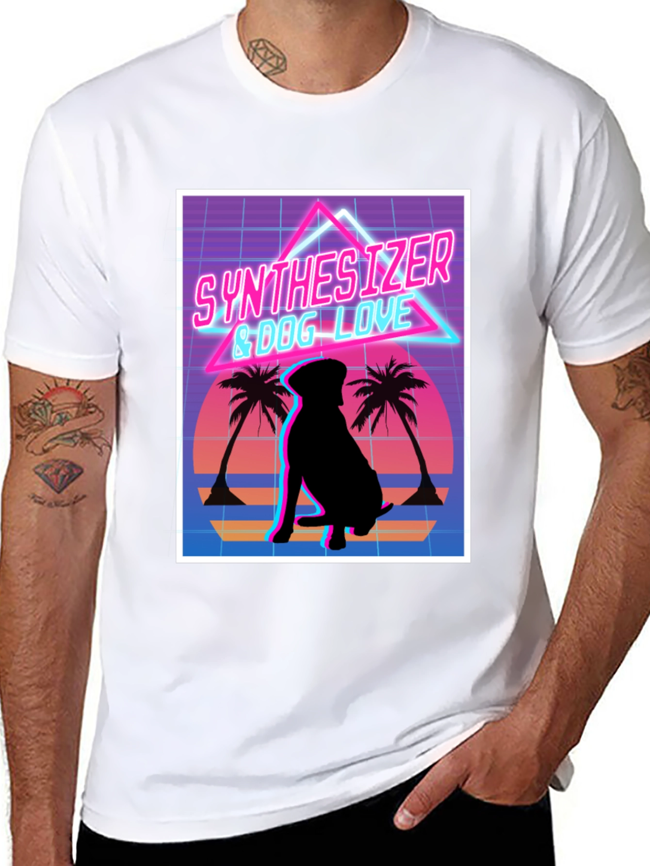 Synth Dog Love T-Shirt - Retro Wave Design