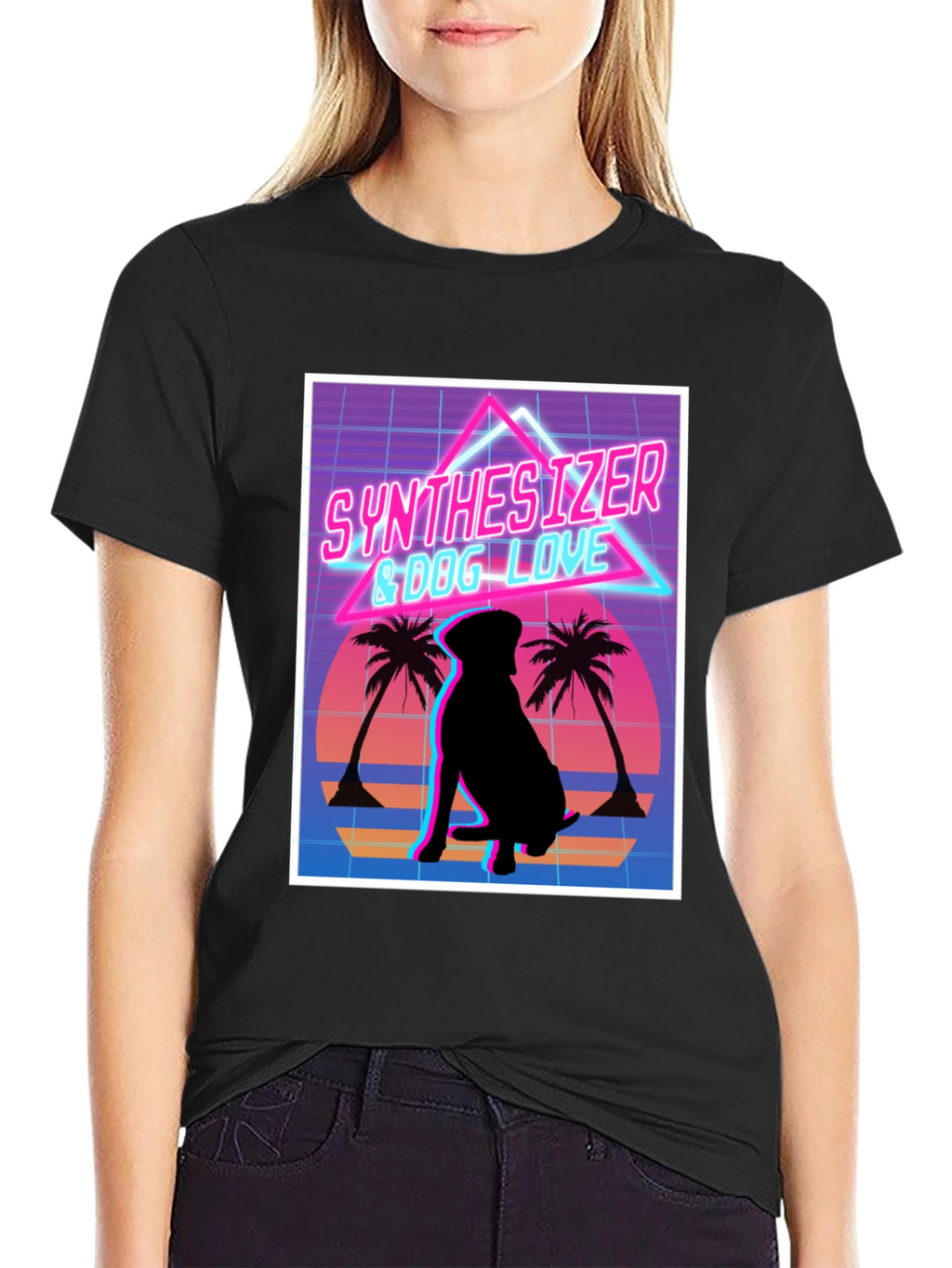 Synth Dog Love T-Shirt - Retro Wave Design