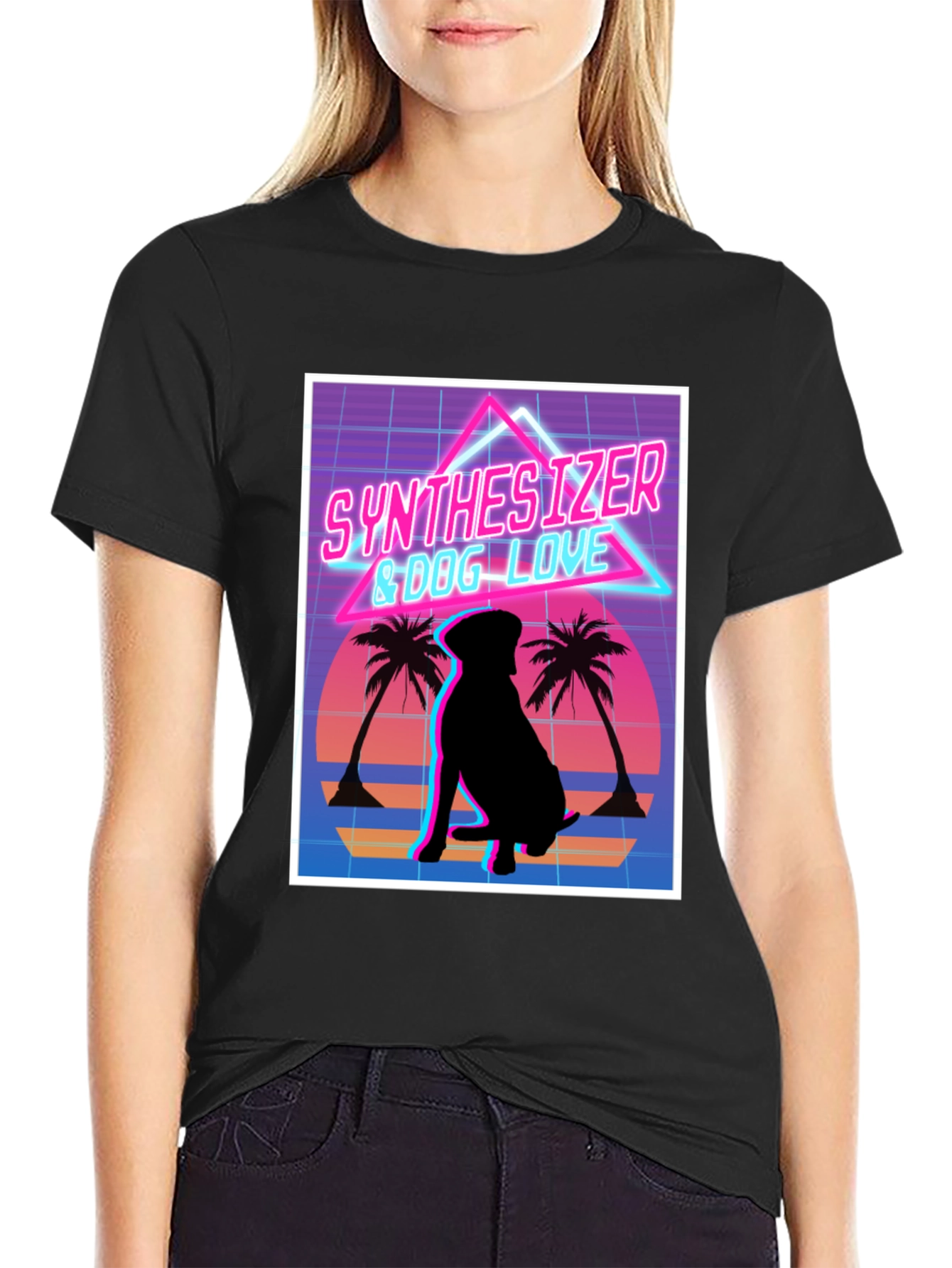 Synth Dog Love T-Shirt - Retro Wave Design