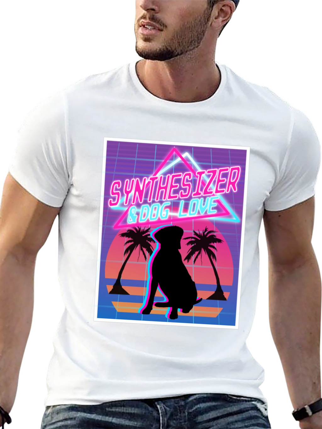 Synth Dog Love T-Shirt - Retro Wave Design