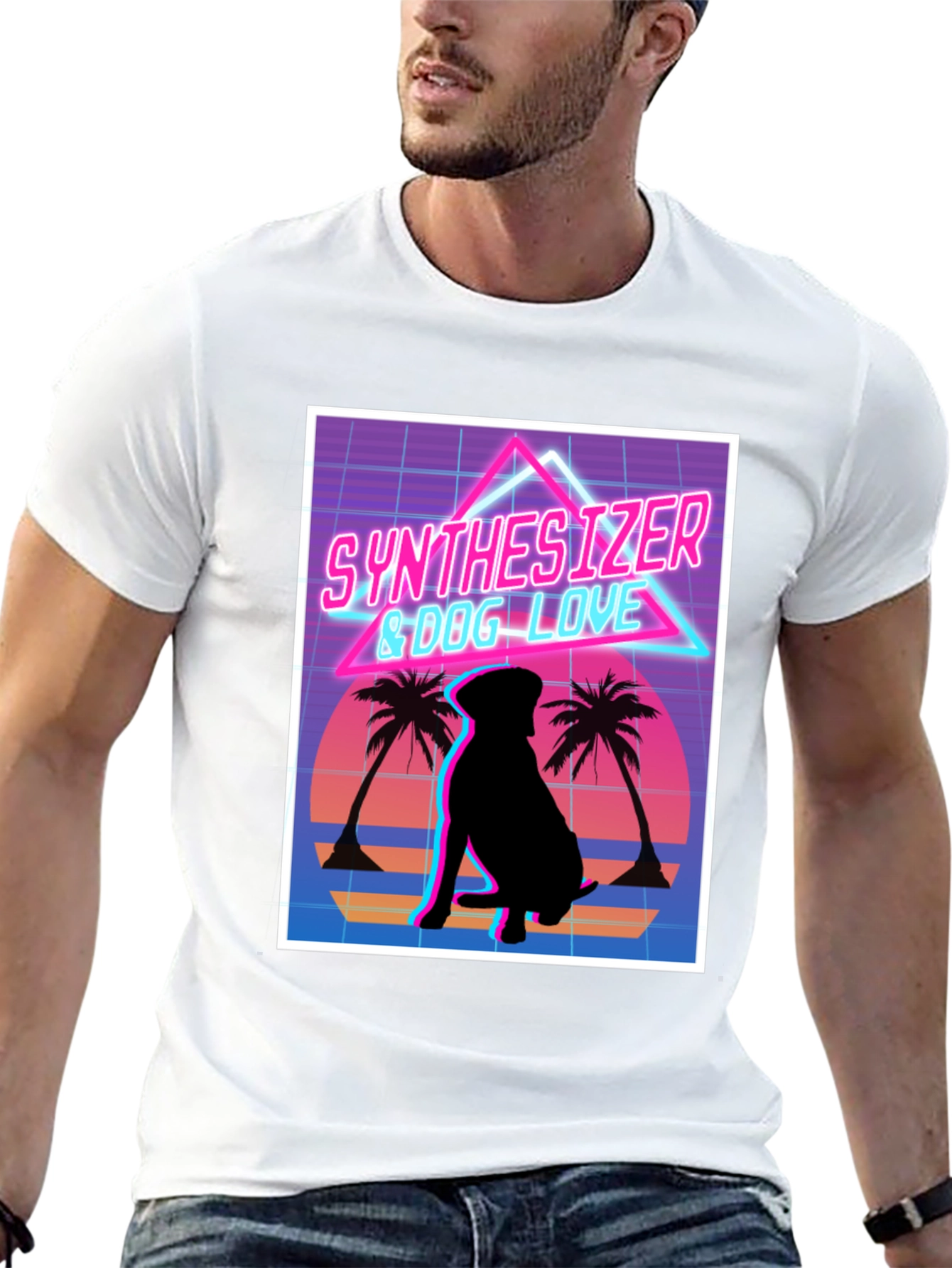 Synth Dog Love T-Shirt - Retro Wave Design