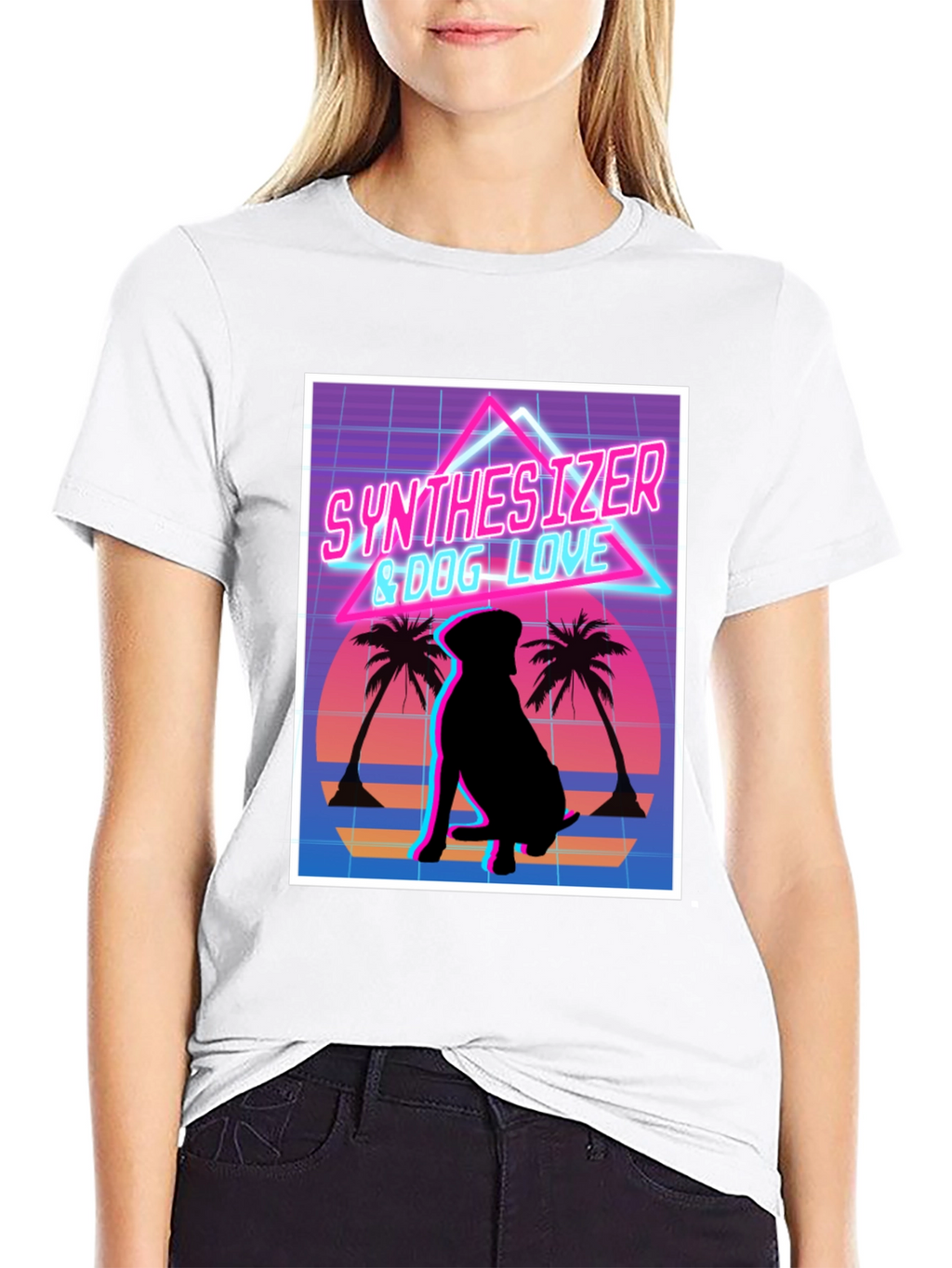 Synth Dog Love T-Shirt - Retro Wave Design