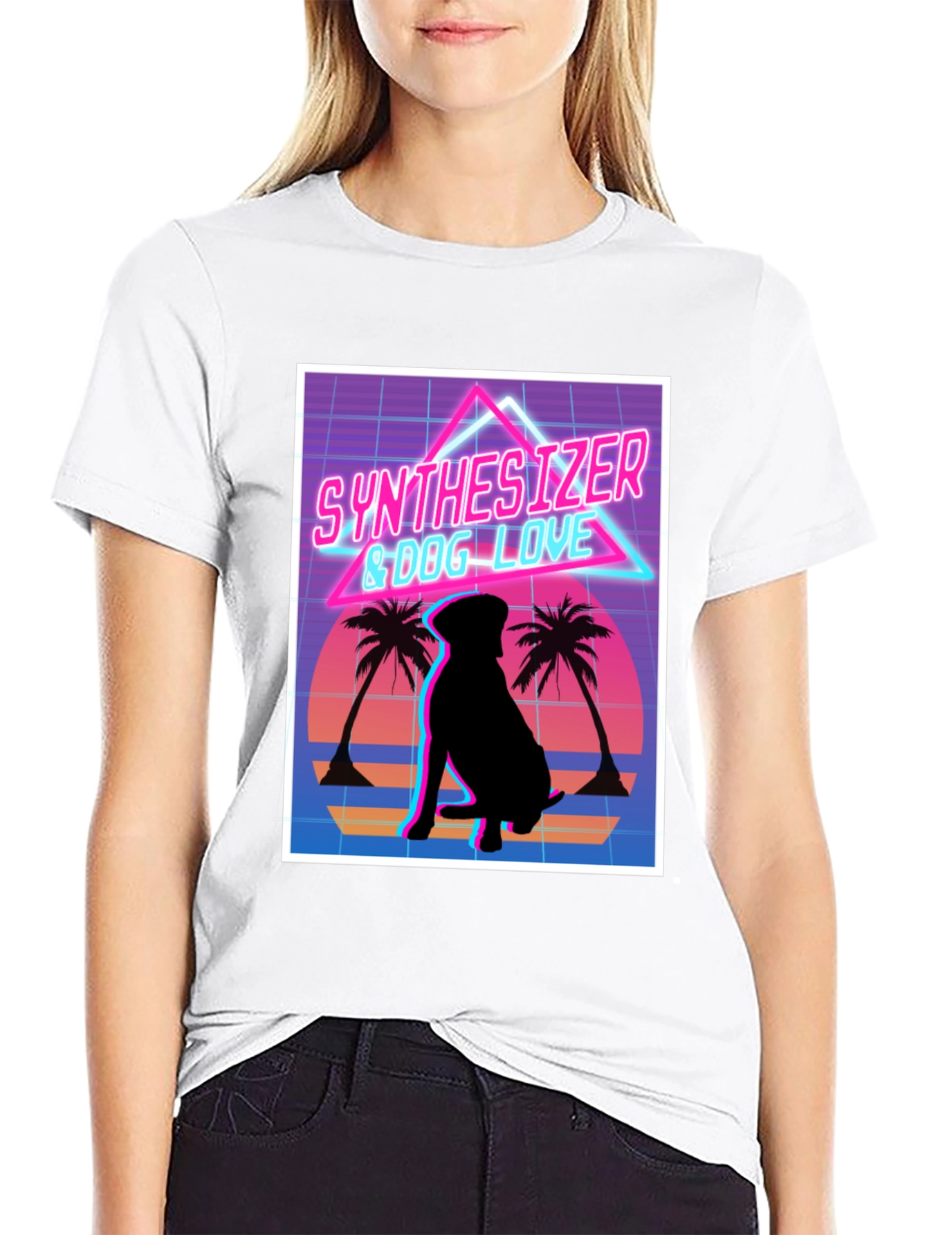 Synth Dog Love T-Shirt - Retro Wave Design