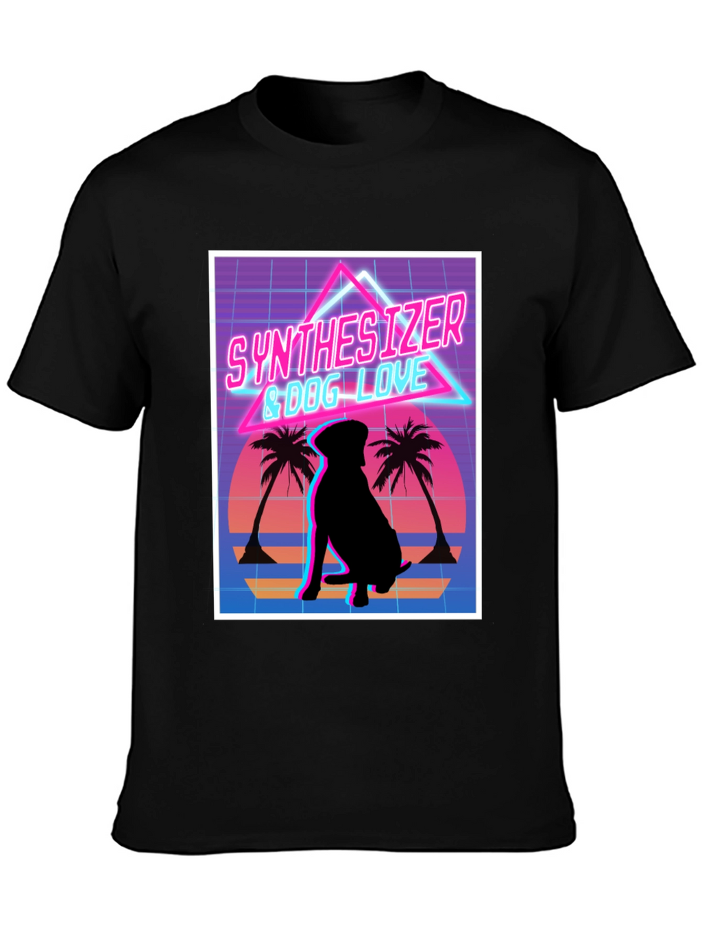 Synth Dog Love T-Shirt - Retro Wave Design