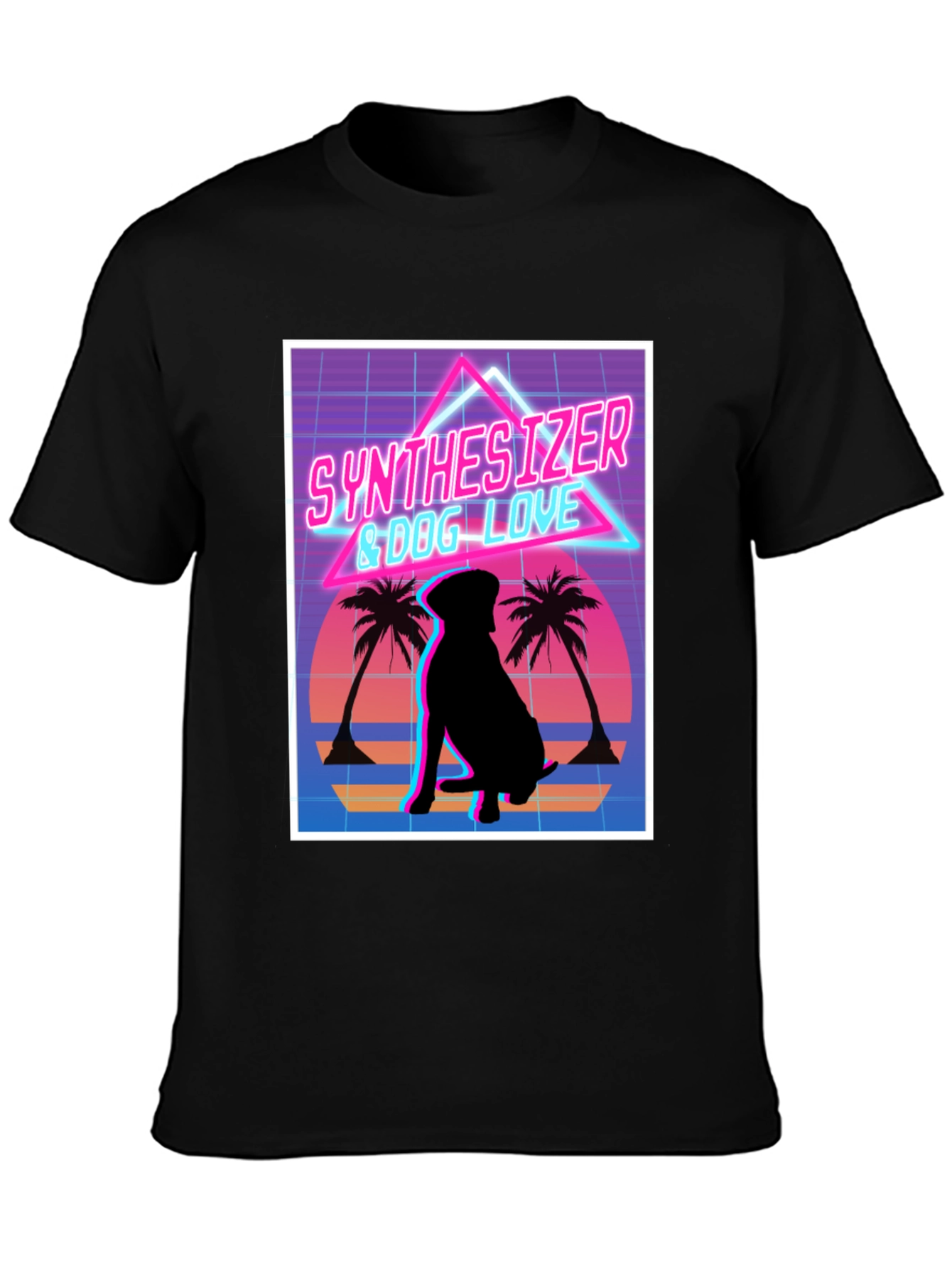 Synth Dog Love T-Shirt - Retro Wave Design