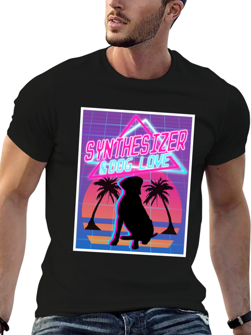 Synth Dog Love T-Shirt - Retro Wave Design