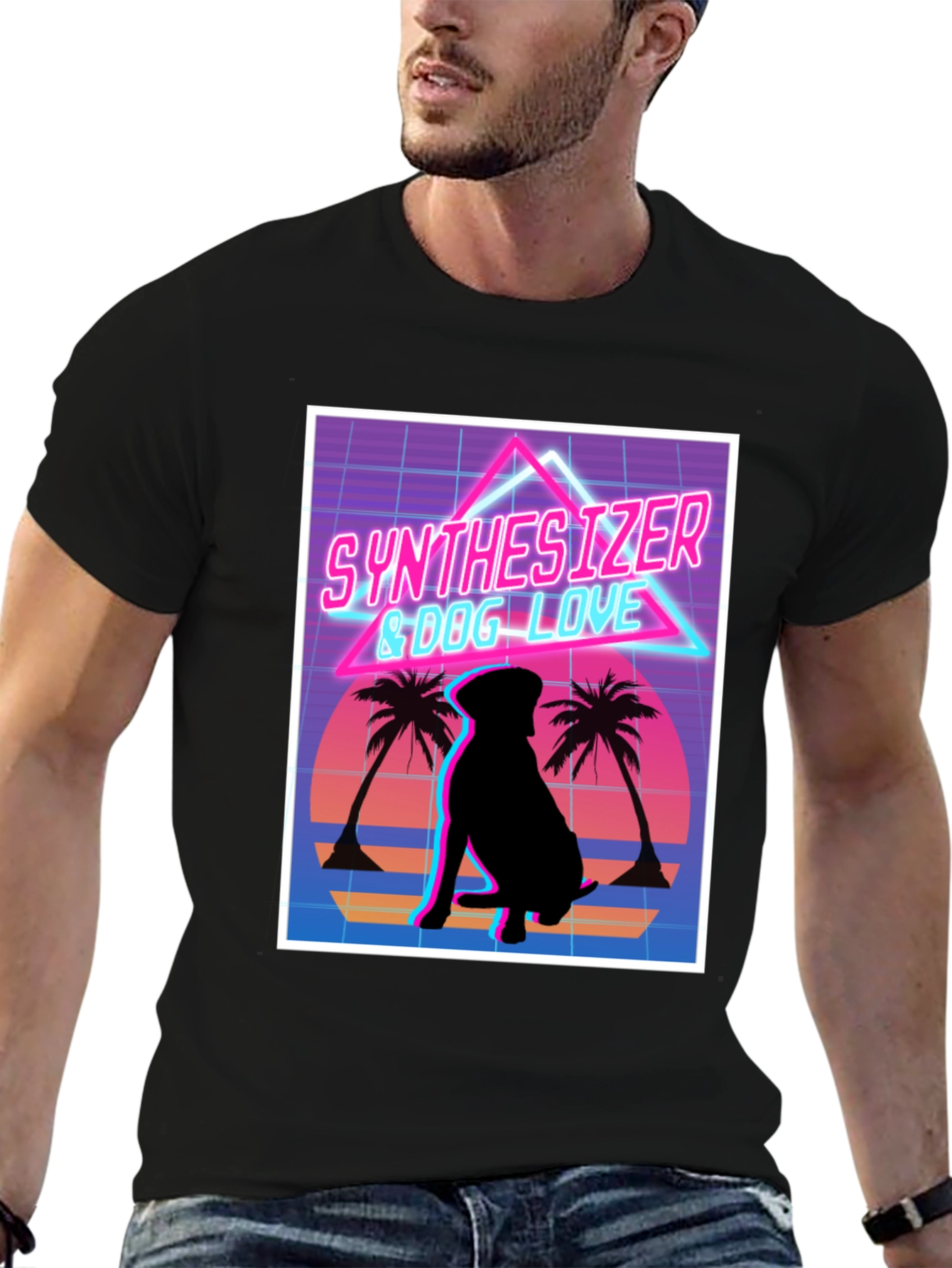 Synth Dog Love T-Shirt - Retro Wave Design
