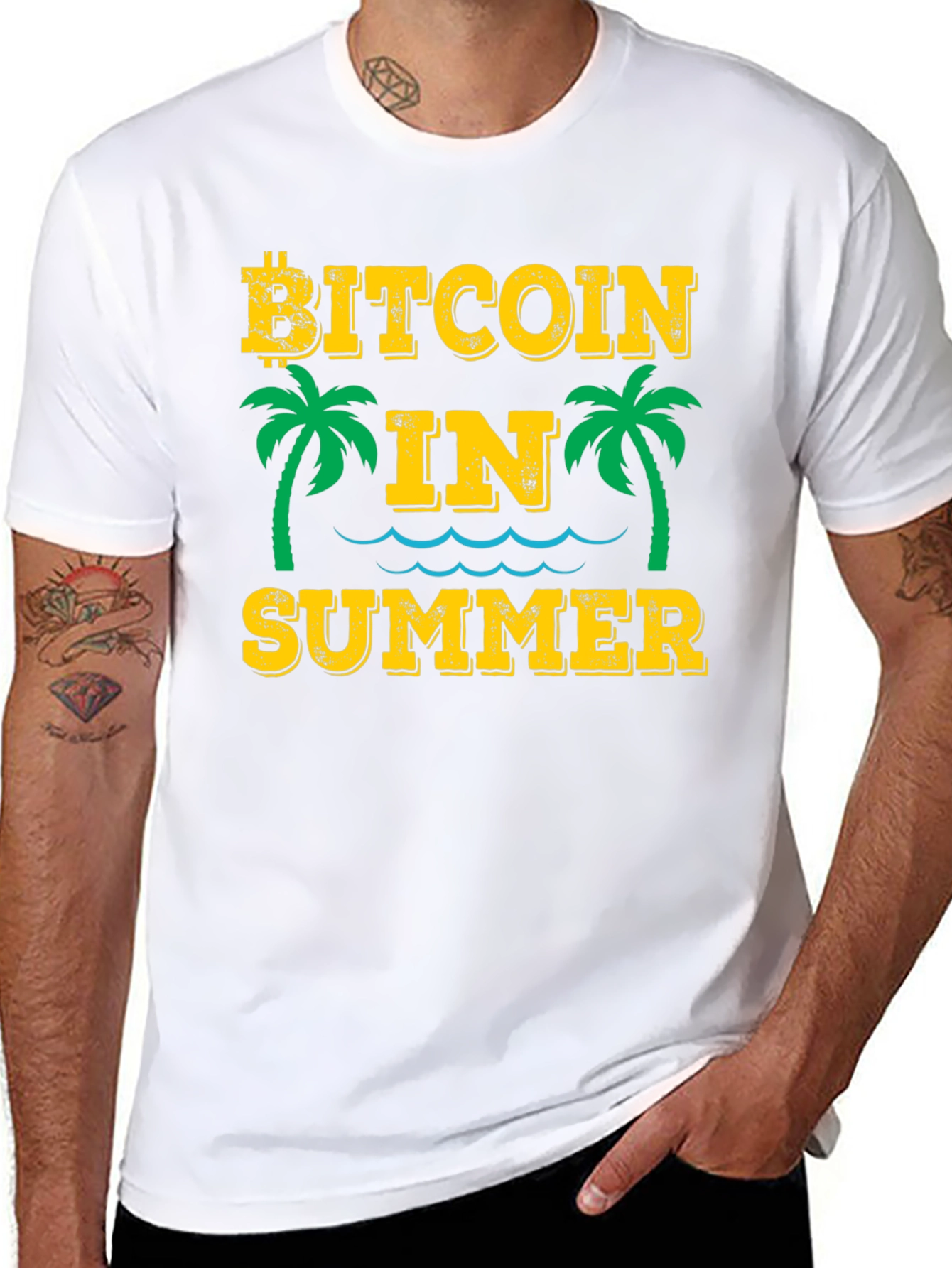 Bitcoin in Summer Black Graphic T-Shirt
