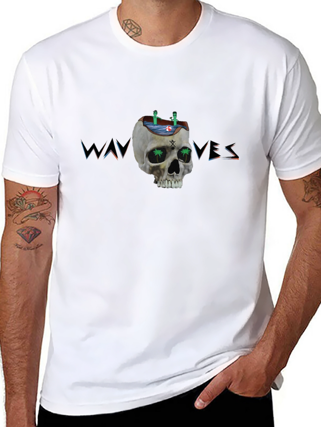 Skull Waves Graphic Tee - Unique Design