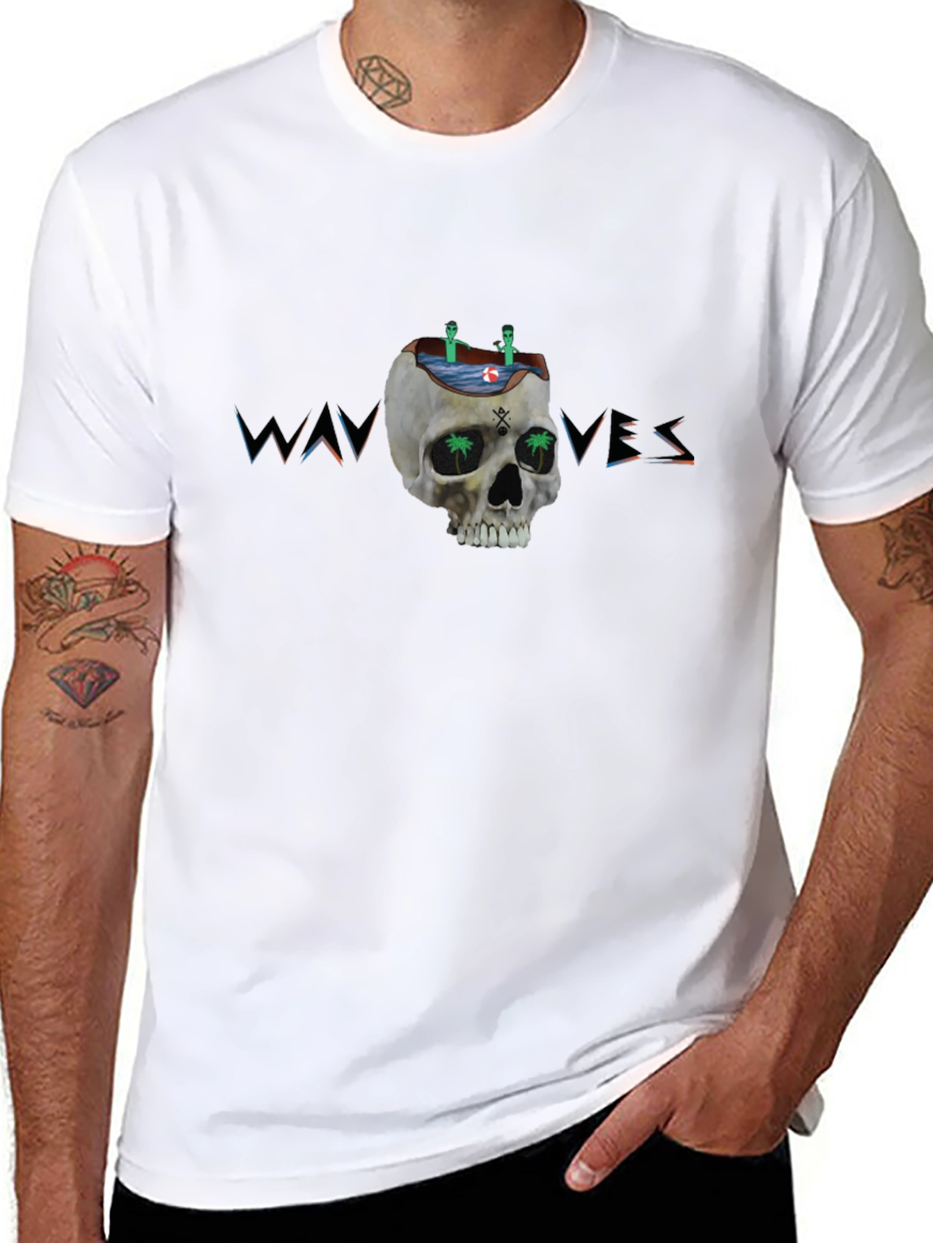 Skull Waves Graphic Tee - Unique Design